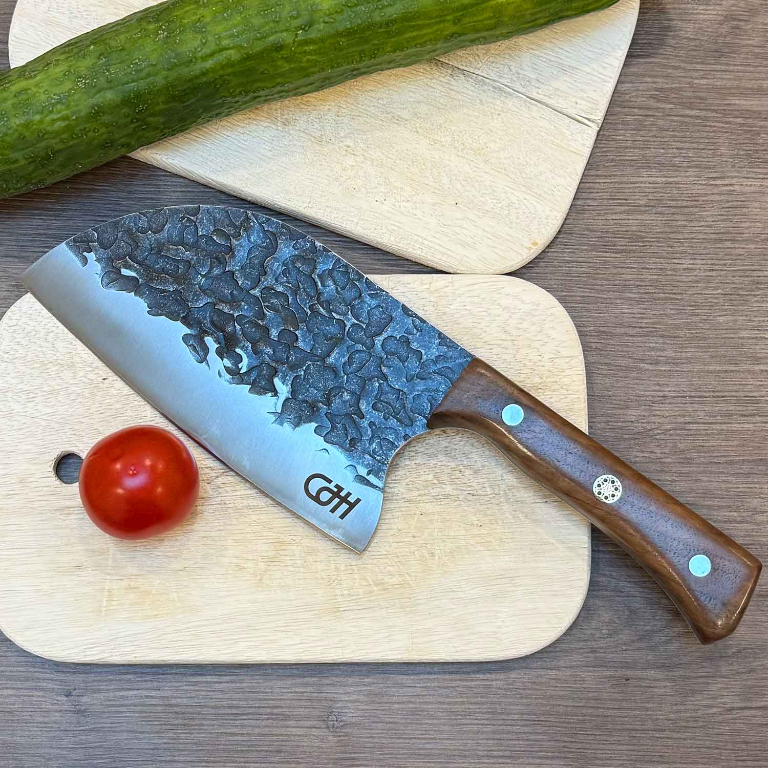 Herbertz CJH Outdoor Küchenmesser – Koch- und Hackmesser mit Walnussholzgriff