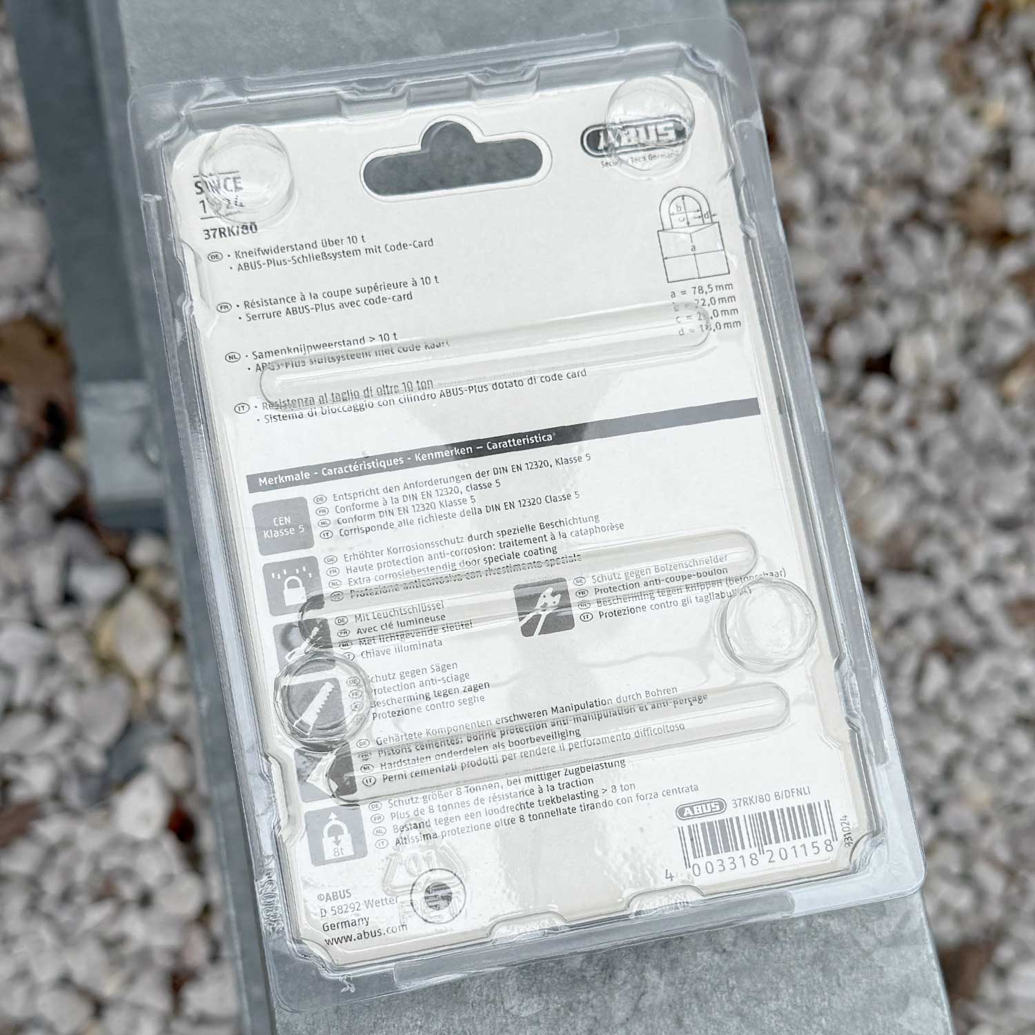 ABUS Granit 37RK/80 Vorhangschloss mit maximalem Security Level 10, inklusive 2 Schlüsseln – Detailansicht