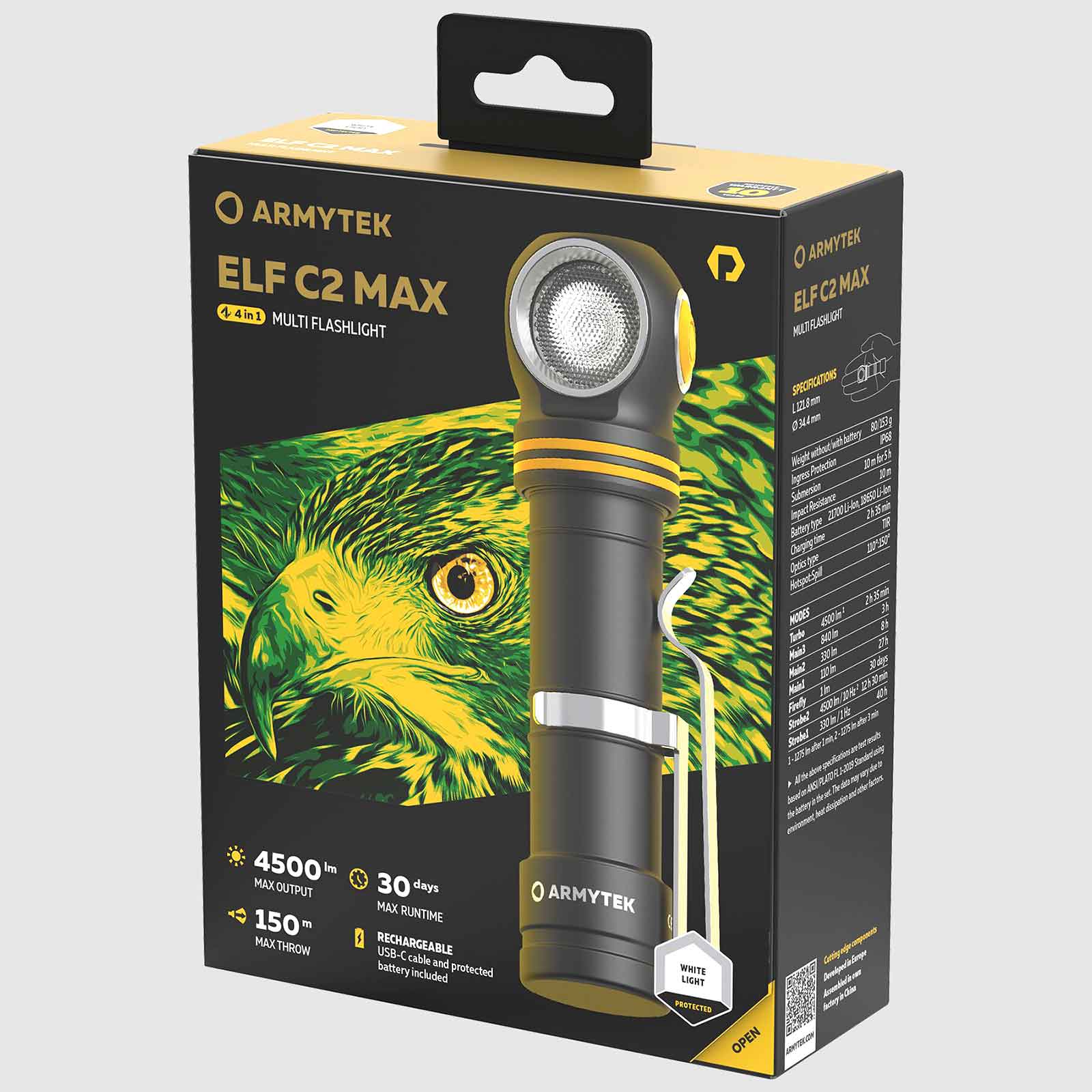 Armytek Elf C2 Max – 4-in-1 Winkellampe – V25 karton verpackung box