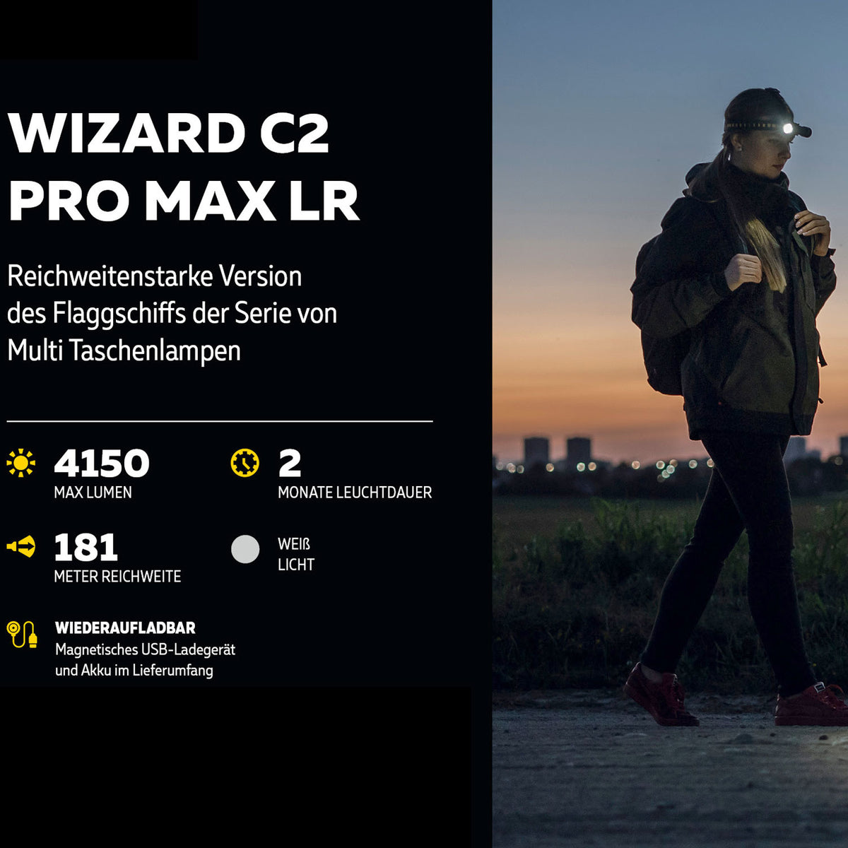 Armytek Wizard C2 Pro Max LR 21700 - LED Multilampe mit Magnet Ladefunktion in 2 Lichtfarben – Detailansicht