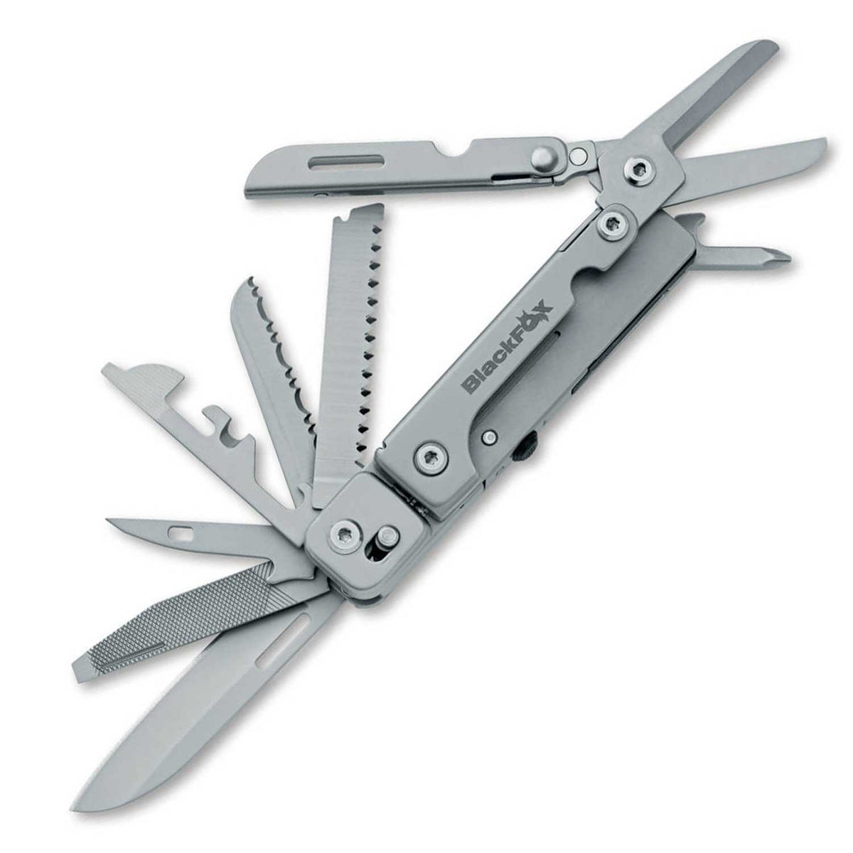 BlackFox Solver – Multitool aus Edelstahl mit Clip & großer Schere 13 Funktionen – Detailansicht