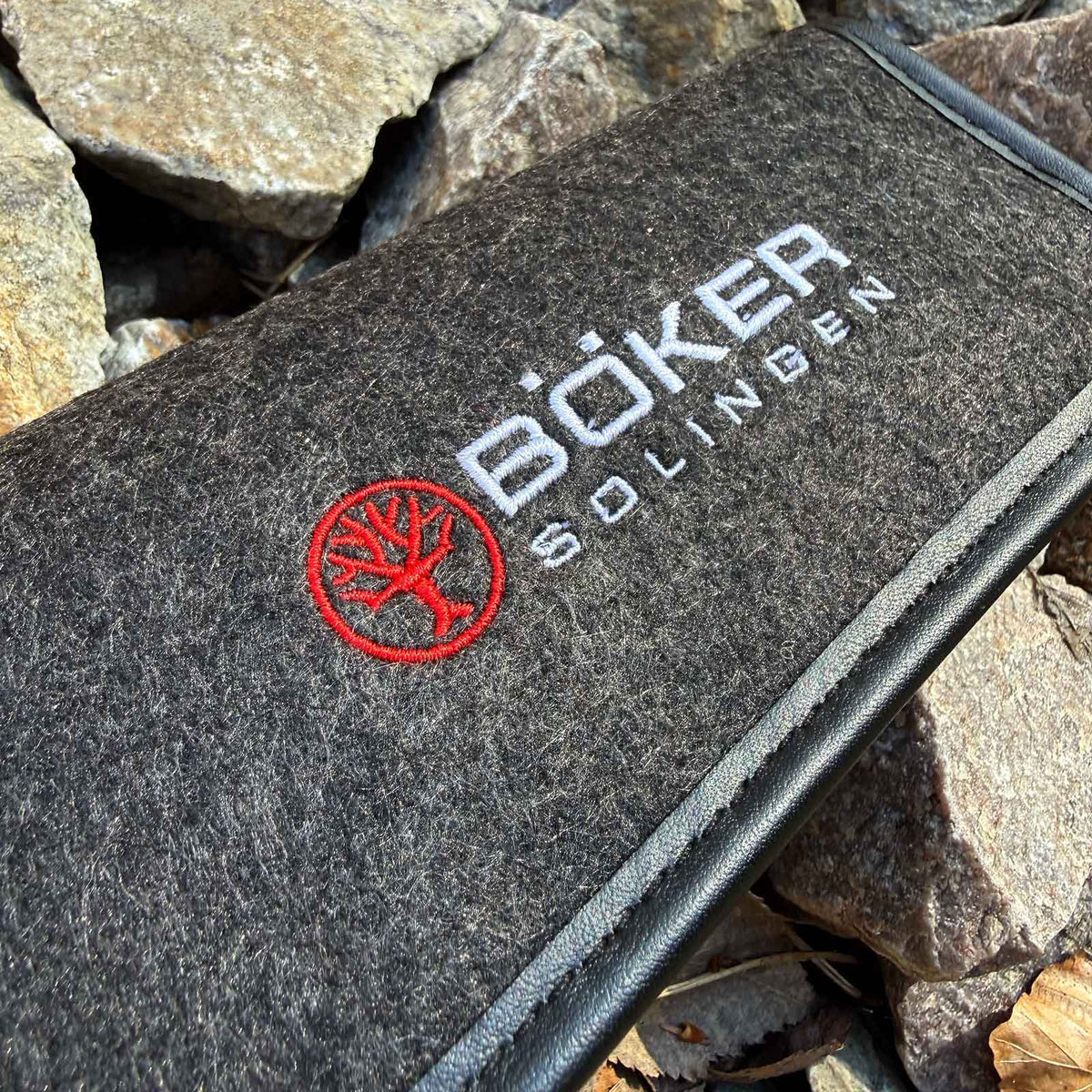 Böker Filz-Etui – Messertasche mit Reißverschluss und Fächern – Farbvariante grau