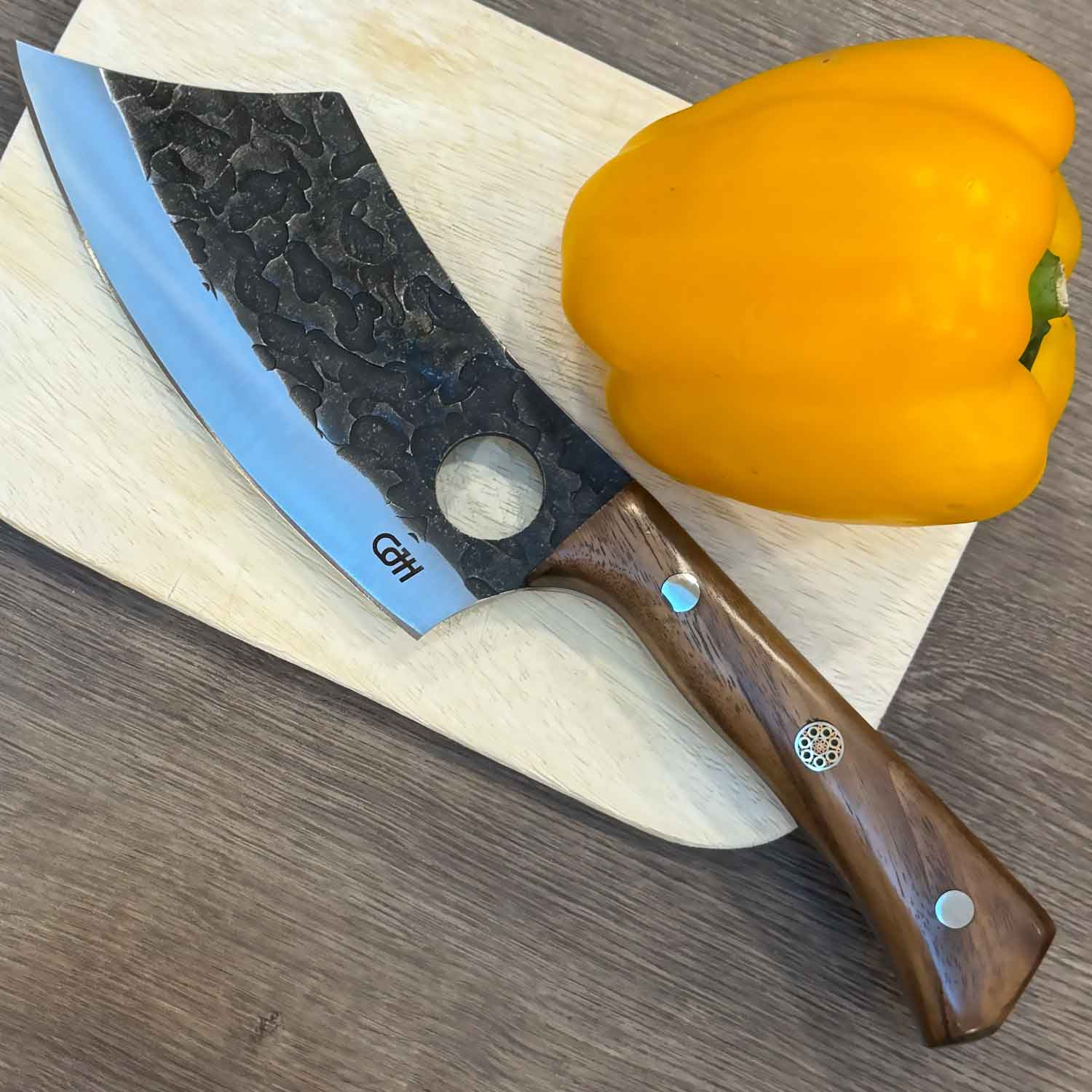 Herbertz CJH Outdoor Kochmesser mit Walnussholzgriff – Detailansicht