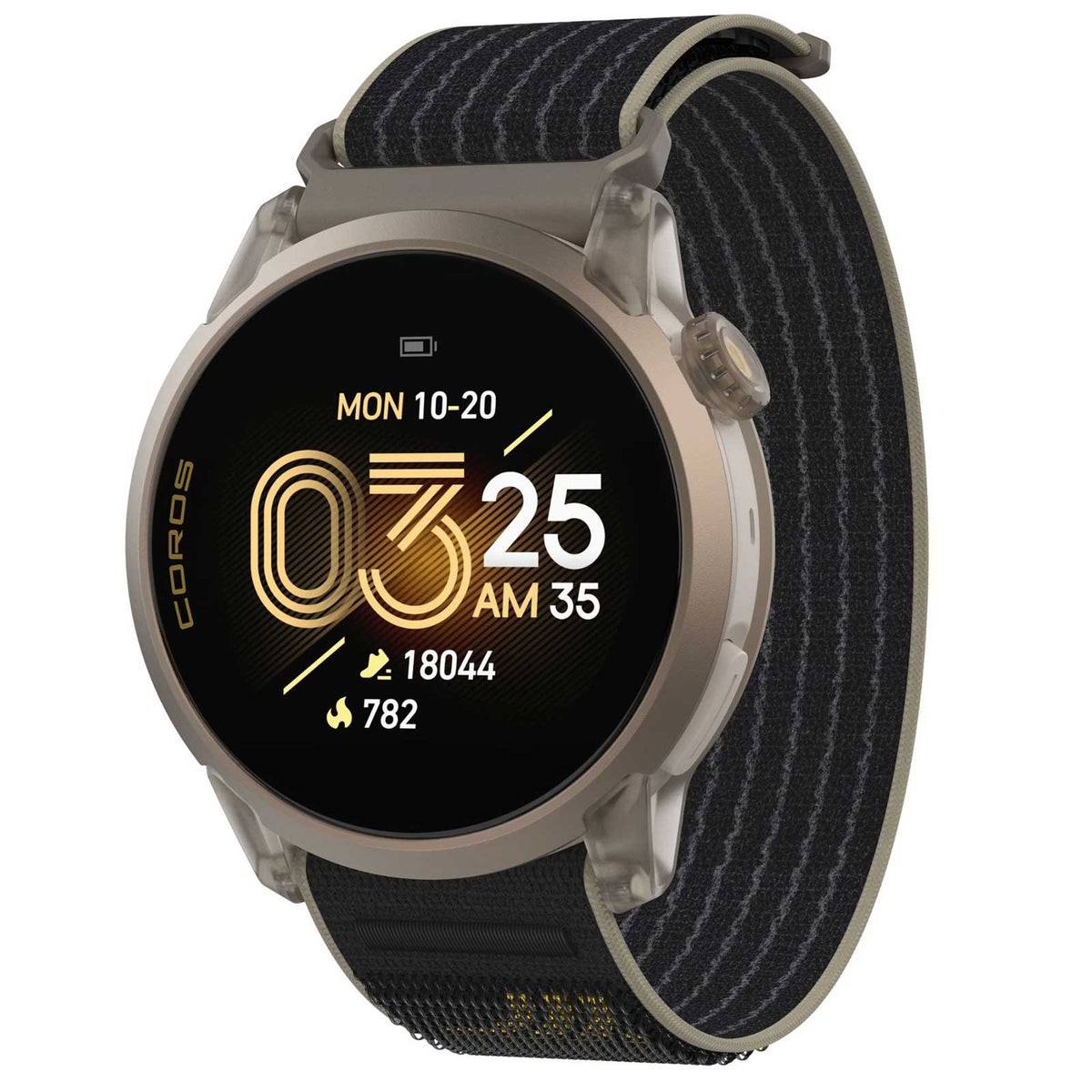 Coros Pace 4 GPS-Sportuhr mit Nylon-Armband - Jakob Ingebrigtsen Edition - Gold - Detailansicht von vorn