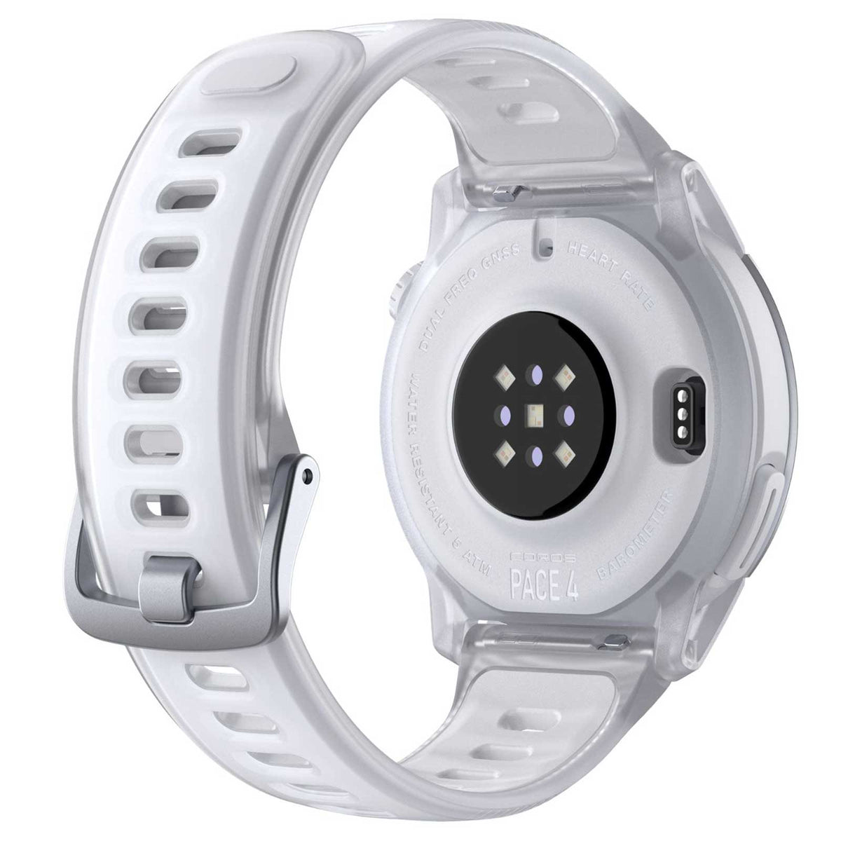 Coros PACE 4 GPS-Sportuhr - Premium mit Aluminiumgehäuse & Silikonband in weiß - Herzfrequenzmesser Rückseite