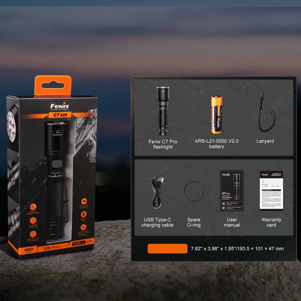 Fenix C7 Pro LED Taschenlampe Lieferumfang