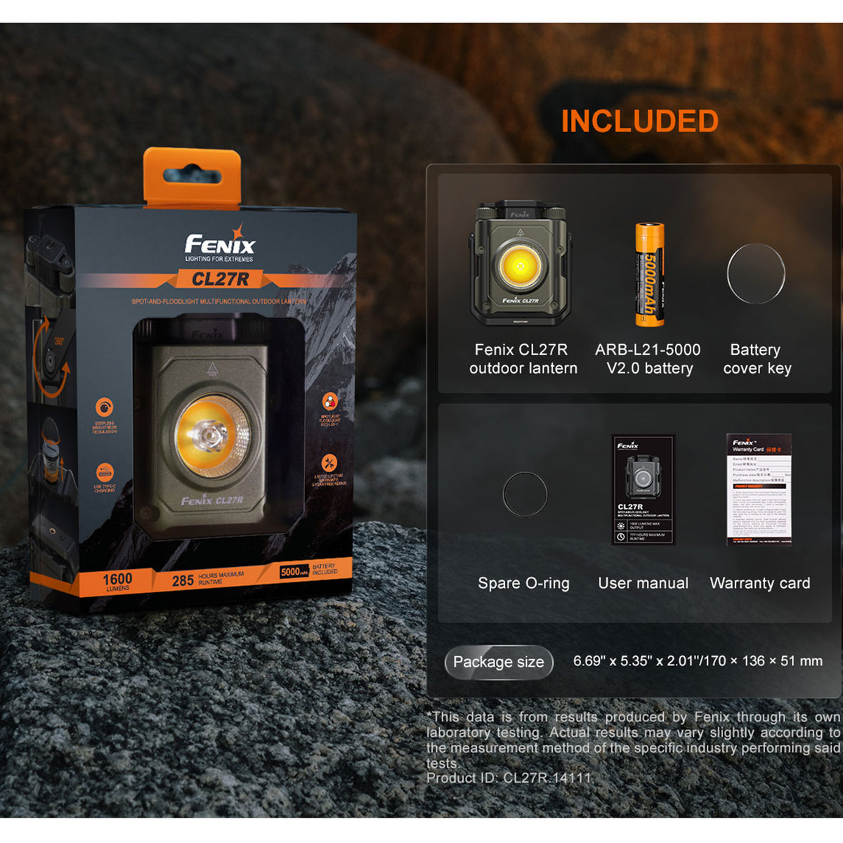 Fenix CL27R – Camping- und Arbeitsleuchte mit Spot- und Flutlicht, 1600 lm, Akku, USB-C – Lieferumfang und Zubehör