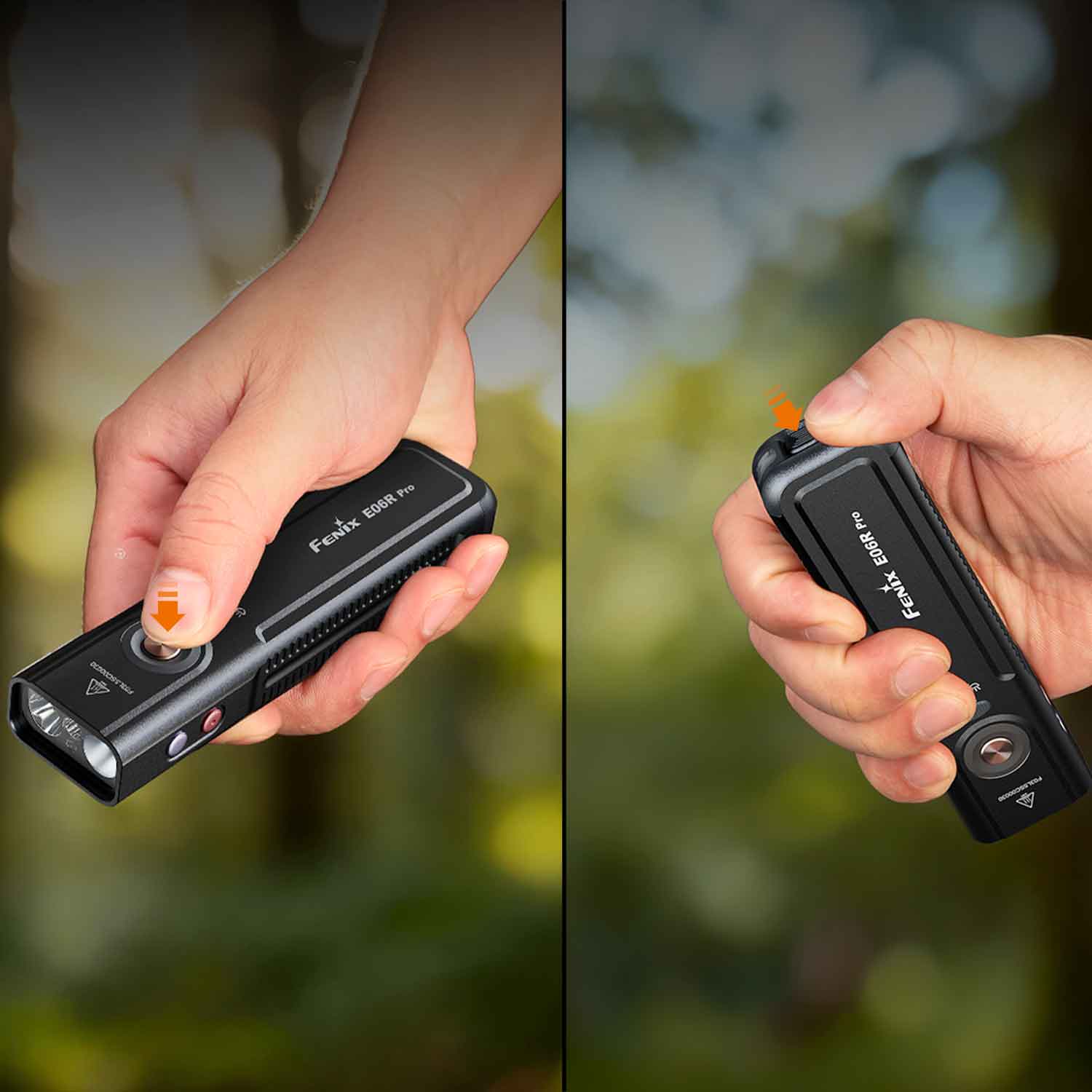 Fenix E06R Pro – Flache EDC-Taschenlampe mit UV-Licht & Laser 1600 Lumen USB-C – Detailansicht