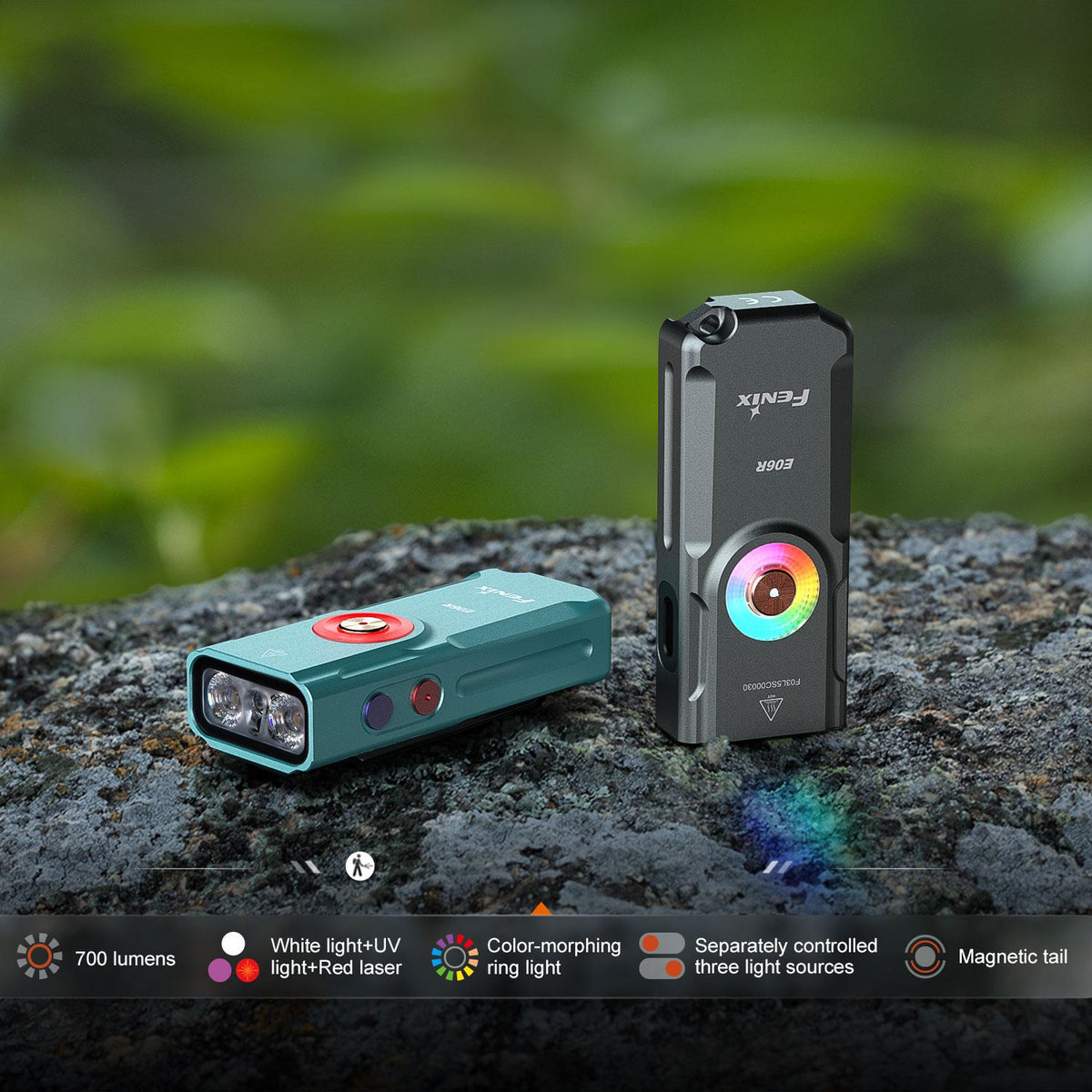 Fenix E06R – Schlüsselbundlampe mit USB-C 700 Lumen + UV-Licht & Laserpointer – Farbvariante grün, Farbvariante grau