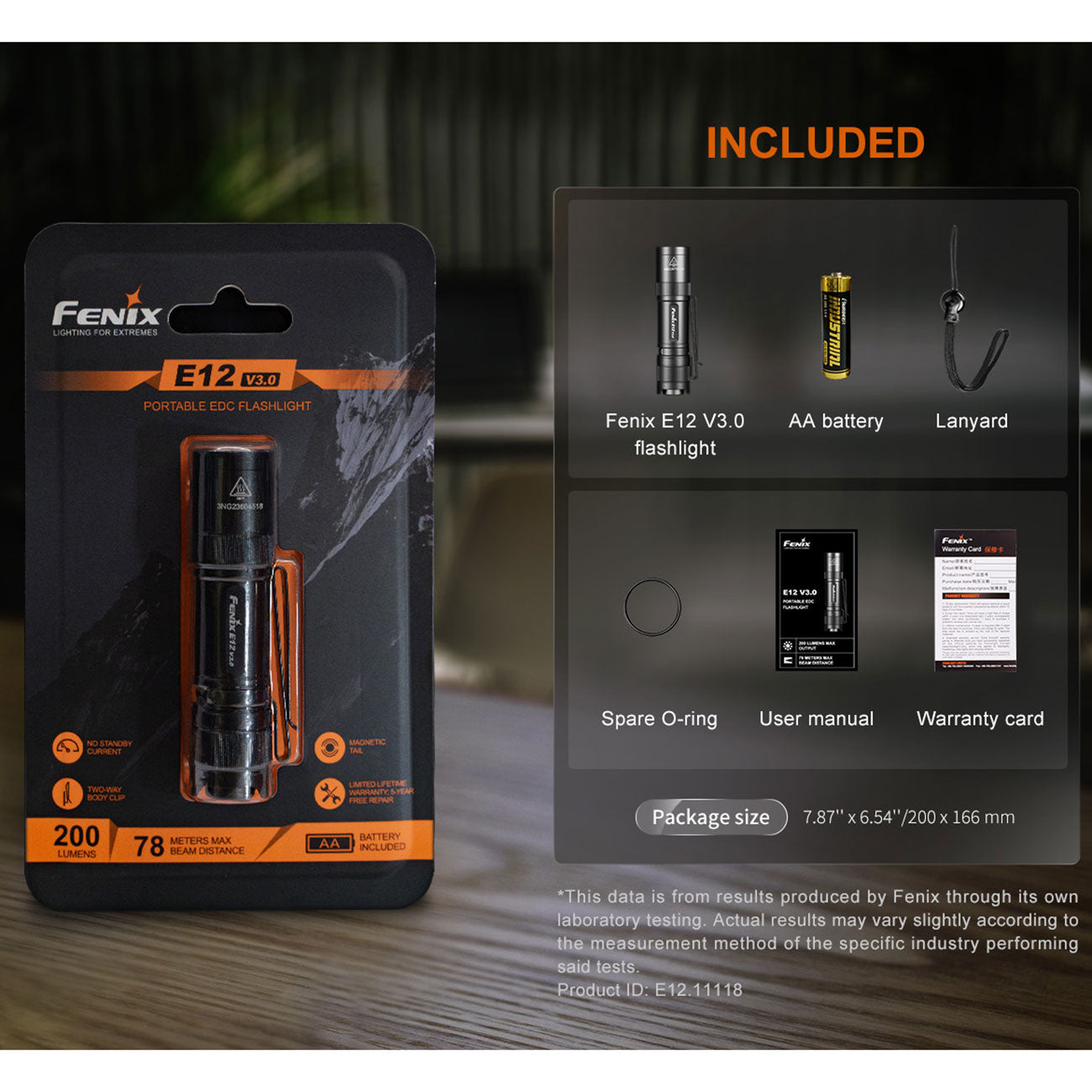 Fenix E12 V3.0 LED Taschenlampe mit AA Batterie 200 Lumen – Detailansicht