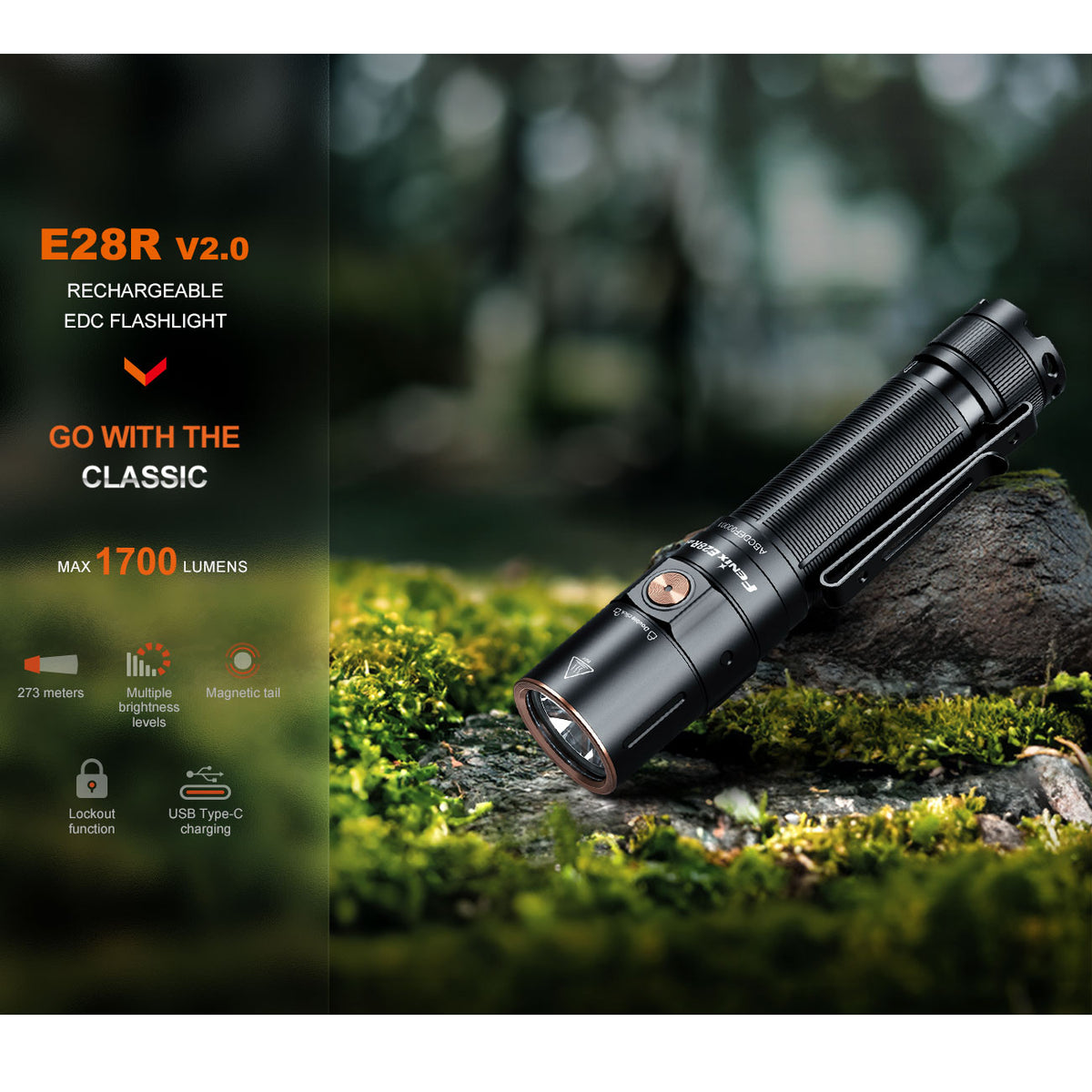 Fenix E28R V2.0 LED Akku Taschenlampe 1700 Lumen – Detailansicht