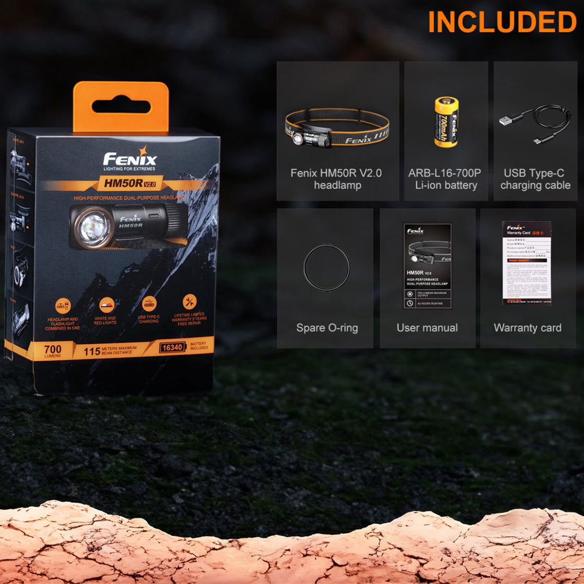 Fenix HM50R V2.0 LED Stirnlampe 700 Lumen mit Rotlicht und USB-C Ladefunktion – Detailansicht