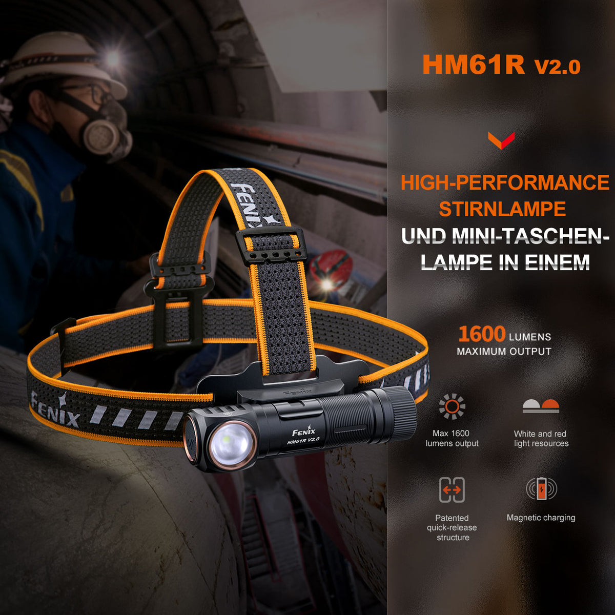 Fenix HM61R V2.0 LED Stirnlampe mit Akku & Rotlicht – Detailansicht