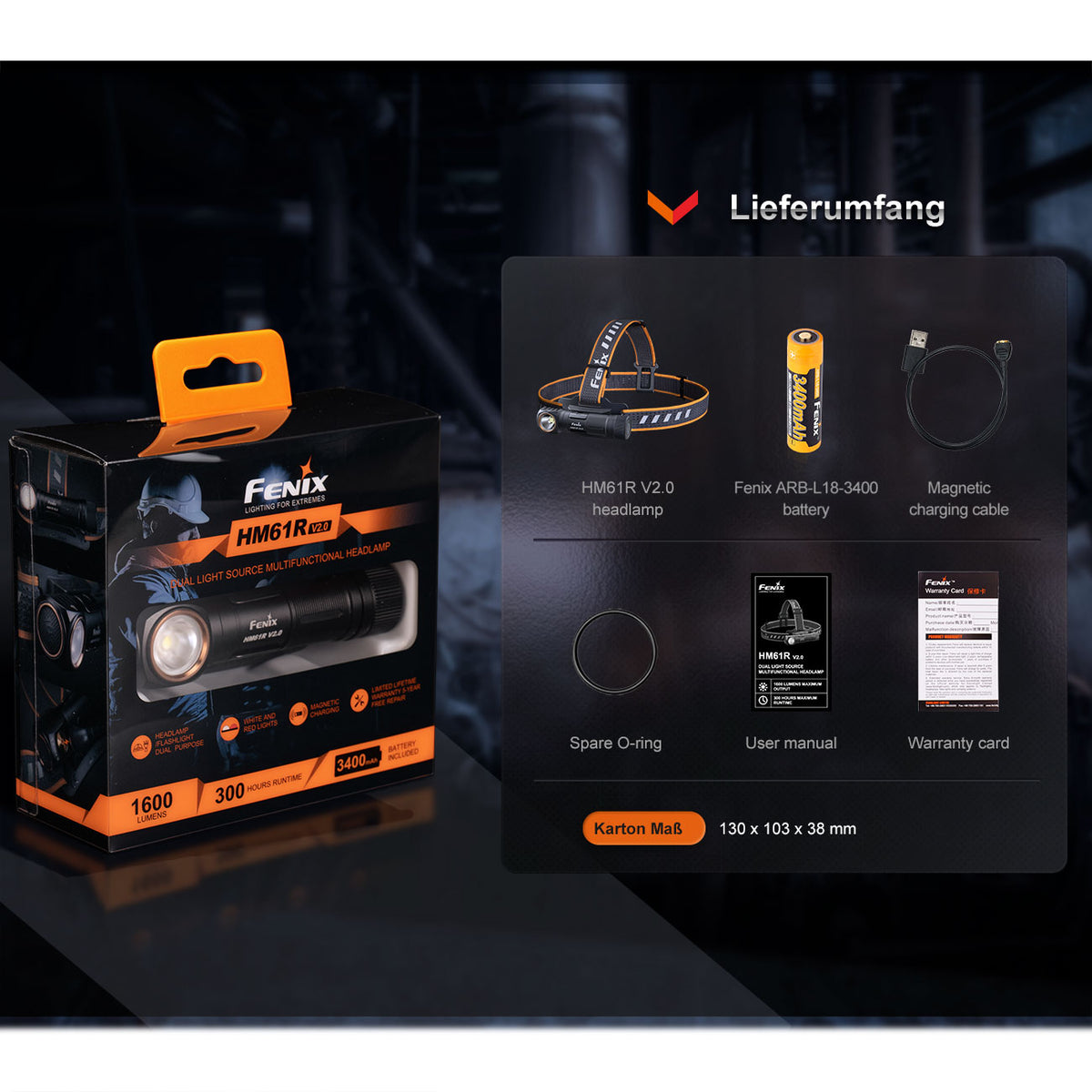 Fenix HM61R V2.0 LED Stirnlampe mit Akku & Rotlicht – Detailansicht