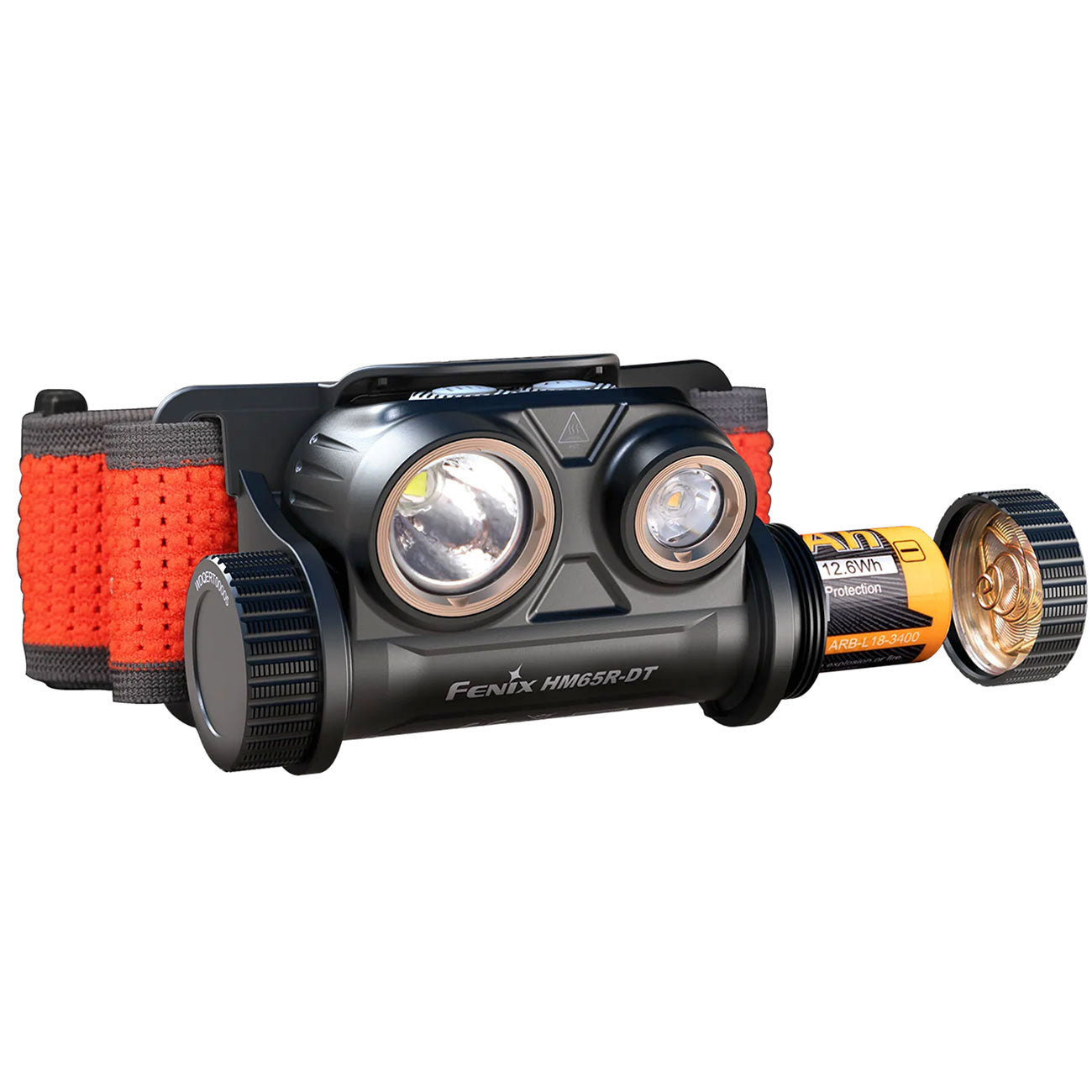 Fenix HM65R-DT LED Stirnlampe 1300 Lumen, Spotlicht, Flutlicht, USB-C – Akku und Batteriefach, Kopfband und Tragesystem