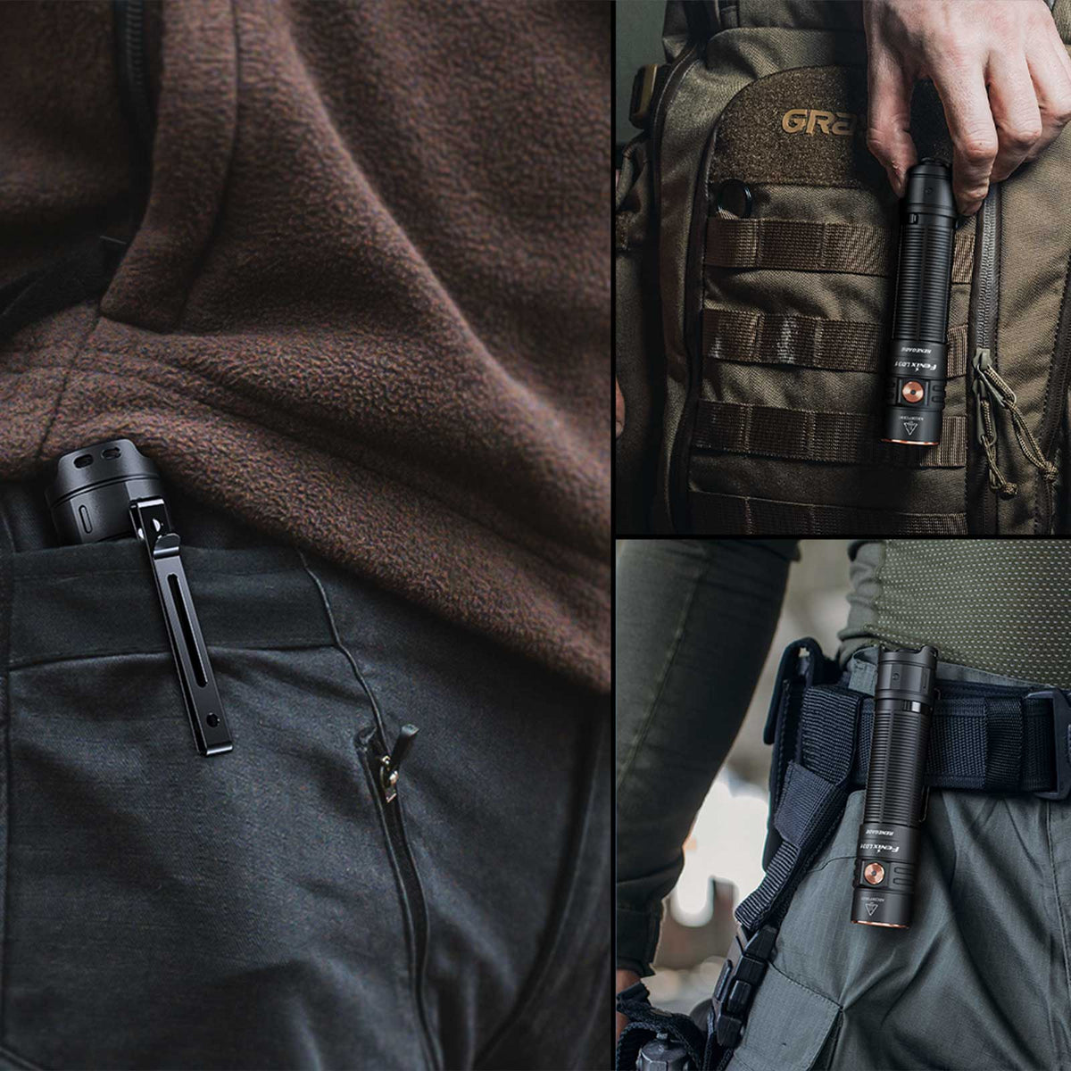 Fenix LD31 Renegade – kompakte Taschenlampe mit 3200 lm und 5000 mAh USB-C Akku – Clip und Befestigung / Größe und Abmessungen