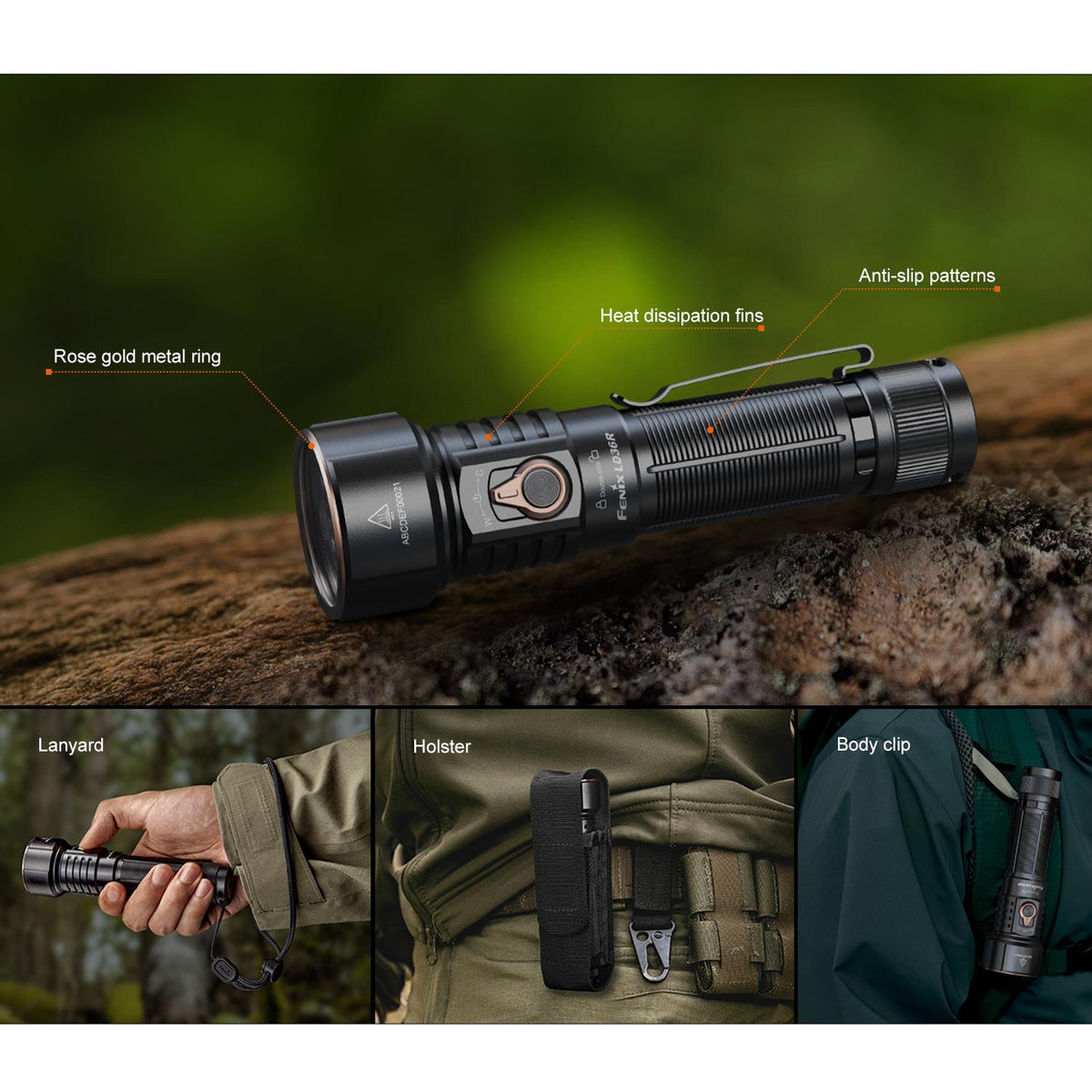 Fenix LD36R – LED Taschenlampe mit RGB-Farbmischung, 3600 lm, Akku & USB-C – Farbvariante schwarz, Größenvergleich in der Hand
