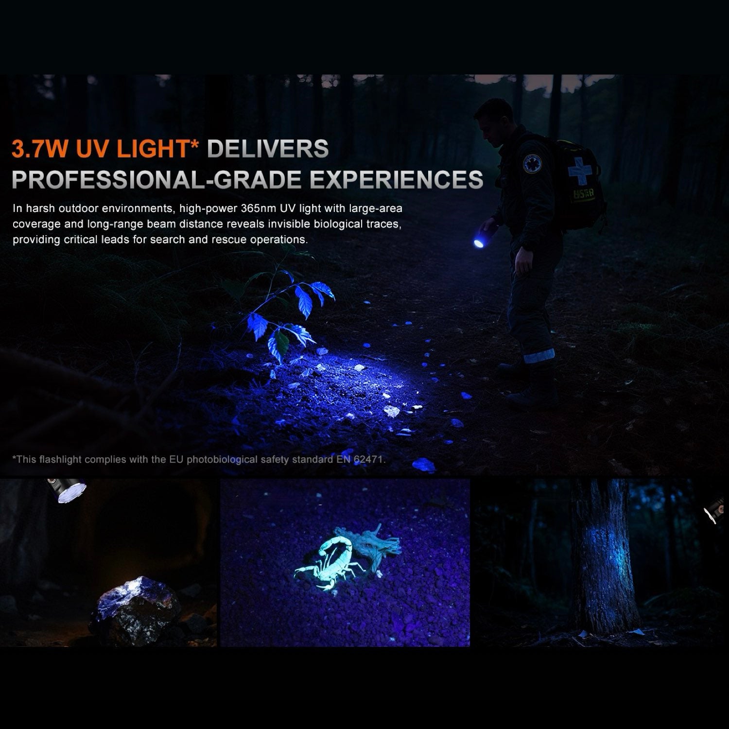 Fenix LR35R Pro – LED Taschenlampe mit 10.000 Lumen, Rotlicht & UV, Akku, USB-C – Detailansicht