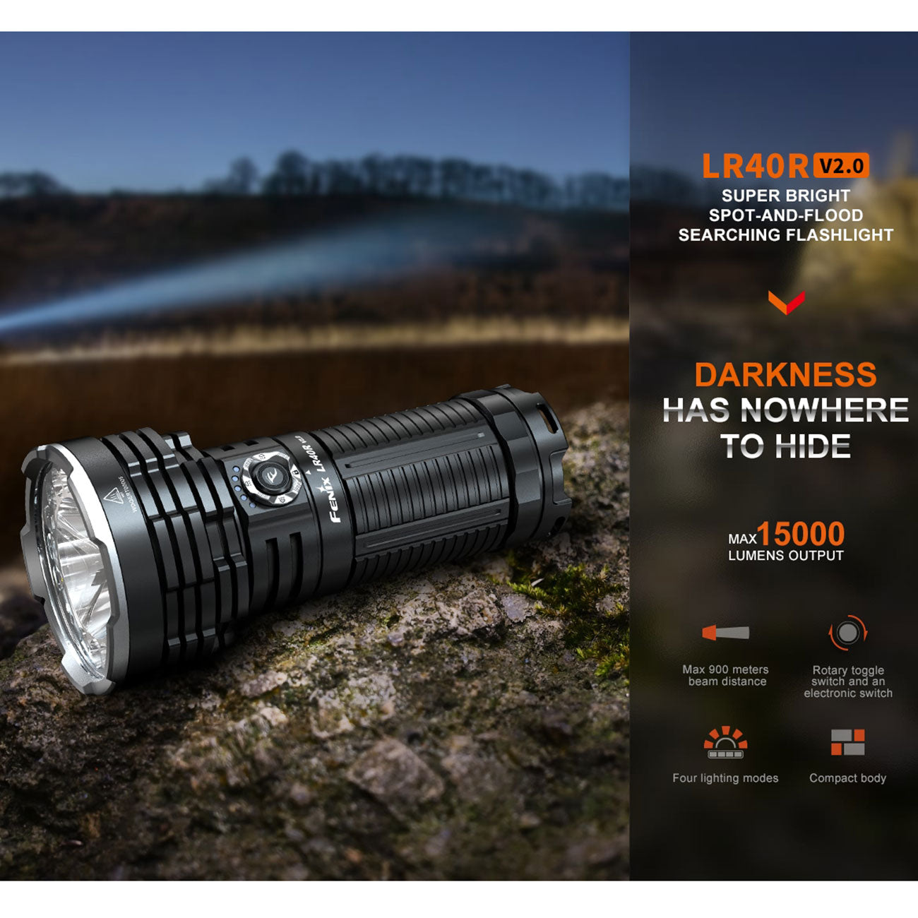 Fenix LR40R V2.0 LED Taschenlampe, 15000 Lumen, 900m Leuchtweite, Suche, Rettung – Detailansicht