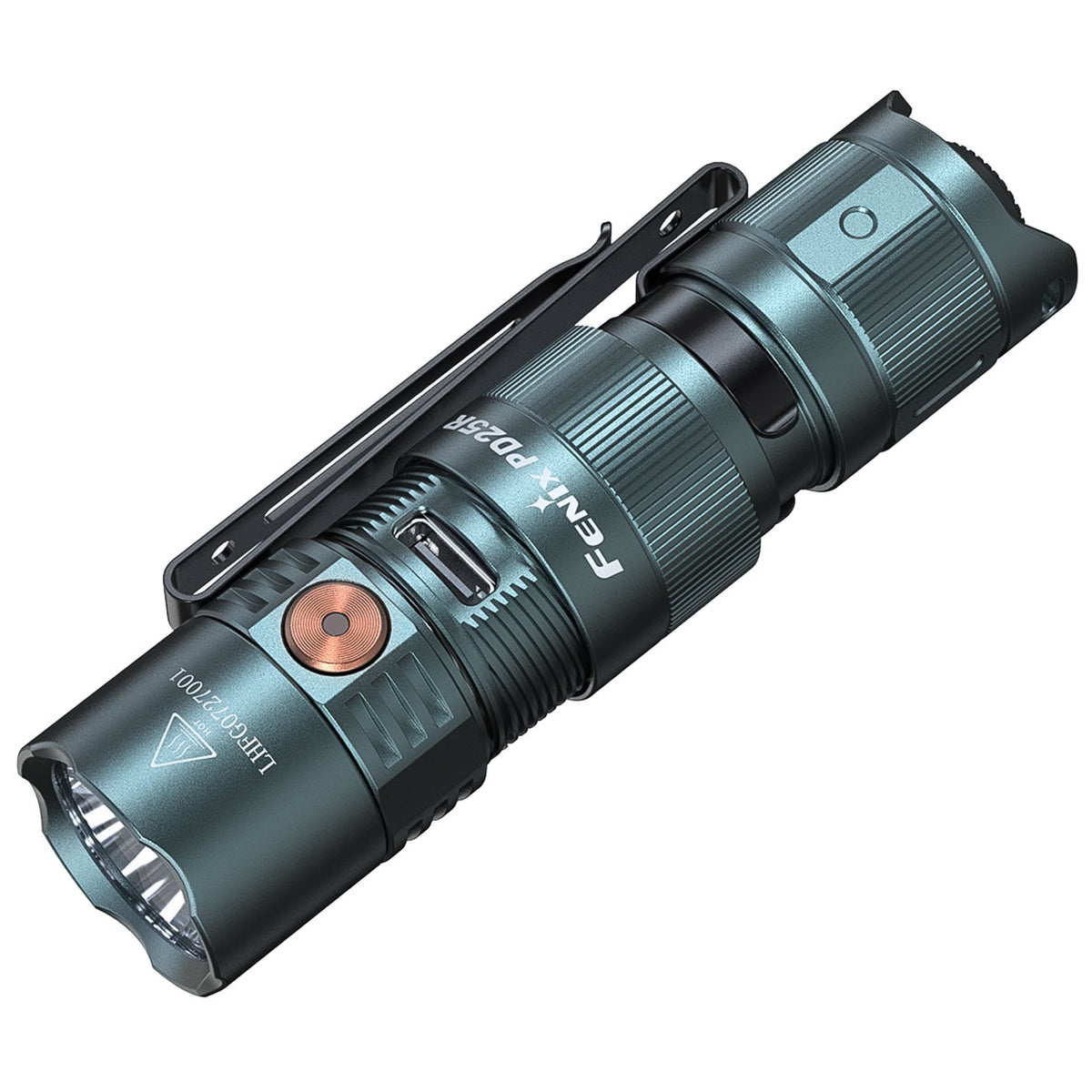 Fenix PD25R LED Taschenlampe 800 Lumen, 250m Leuchtweite,USB-C, Akku, Gürtelclip – Detailansicht