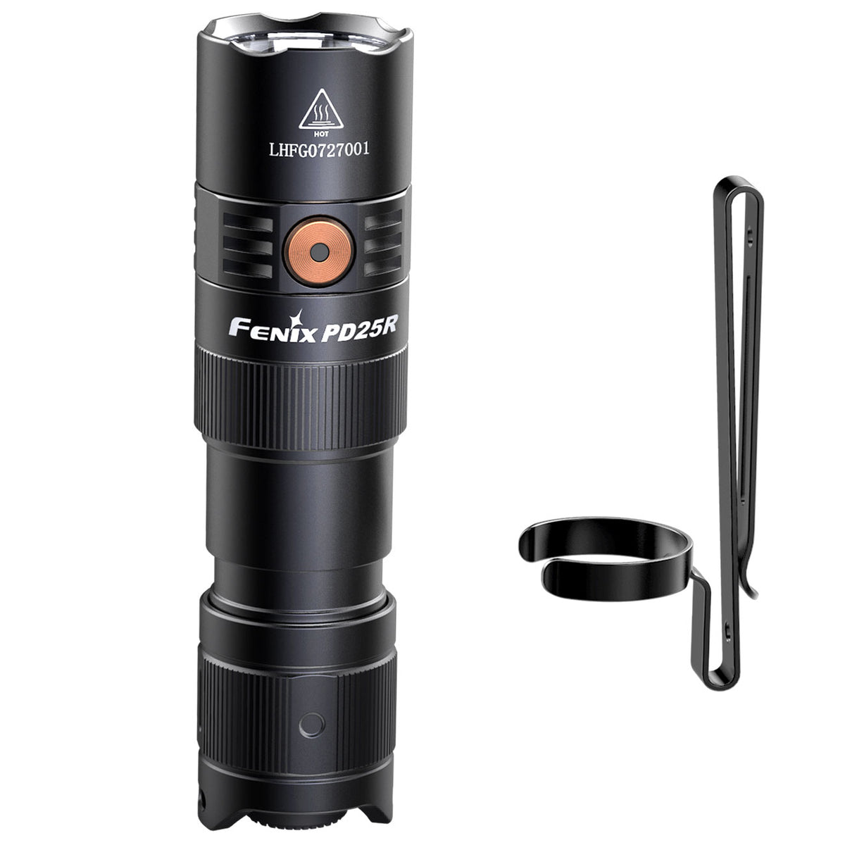 Fenix PD25R LED Taschenlampe 800 Lumen, 250m Leuchtweite,USB-C, Akku, Gürtelclip – Detailansicht
