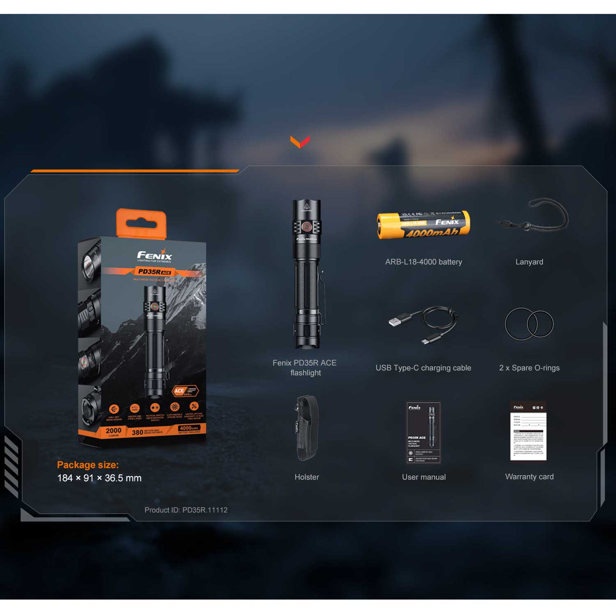 Fenix PD35R ACE LED Taschenlampe 2000 Lumen 18650 Akku USB-C – Detailansicht