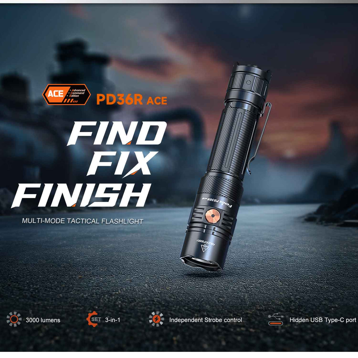 Fenix PD36R ACE – LED Taschenlampe 3000 Lumen, Akku & USB-C, SET-Modus