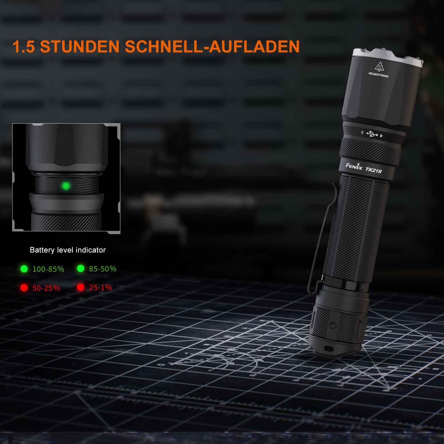Fenix TK21R – Polizei Taschenlampe mit 3600 Lumen, 21700 Akku 6000mAh, USB-C – USB-C Ladefunktion