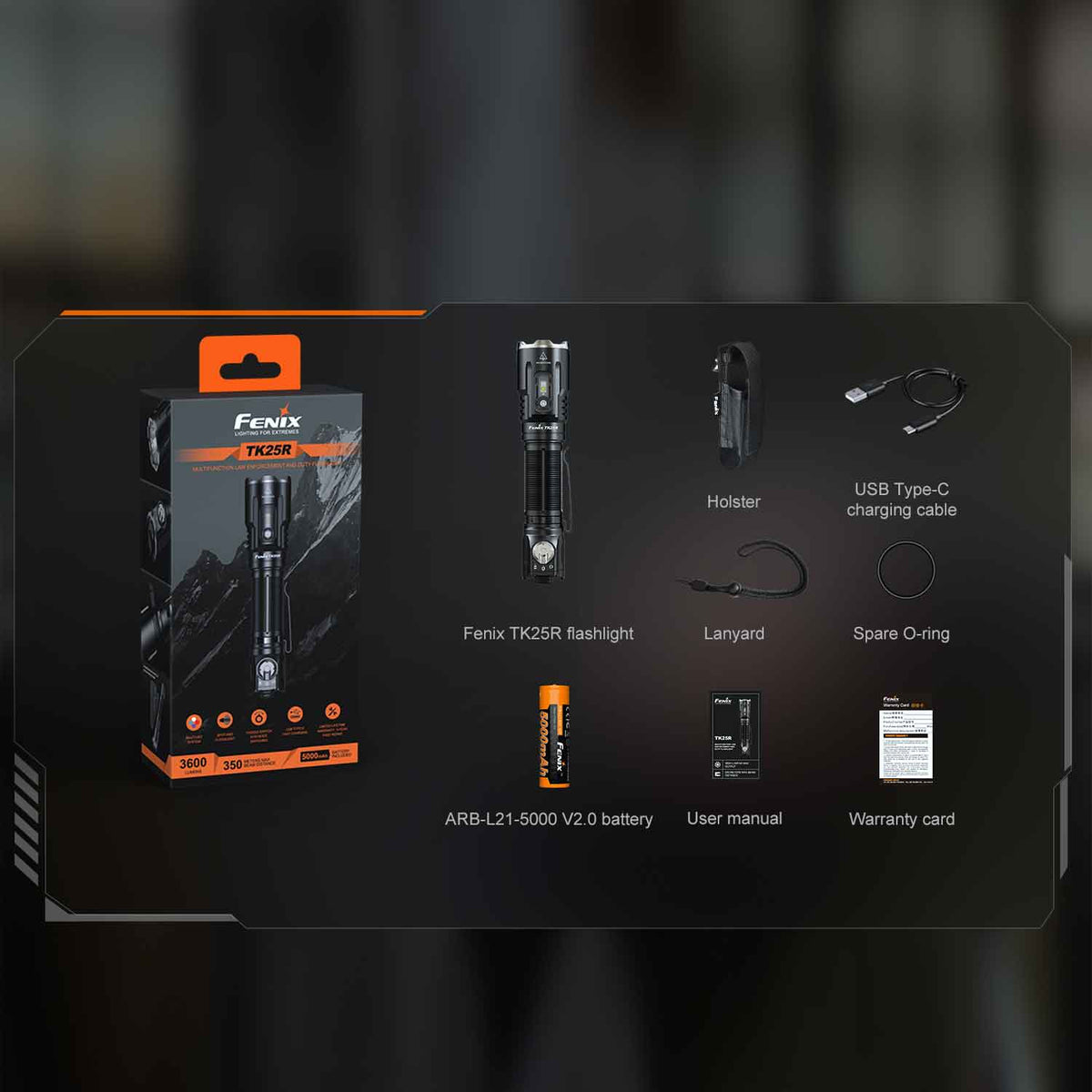 Fenix TK25R – Polizei Taschenlampe mit 3600 Lumen + UV-Licht, Rot- & Blaulicht – Detailansicht