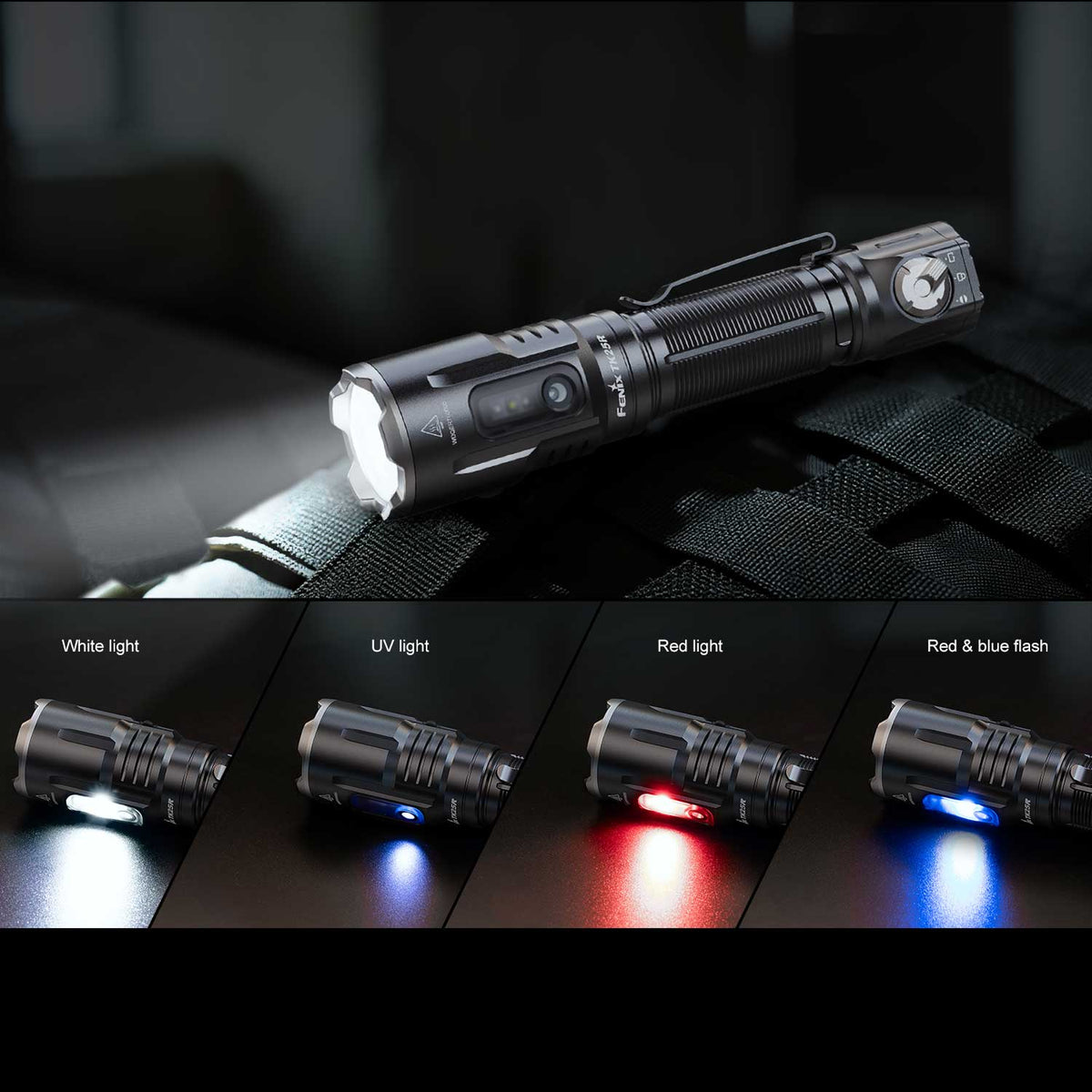Fenix TK25R – Polizei Taschenlampe mit extra Blaulicht und Rotlicht