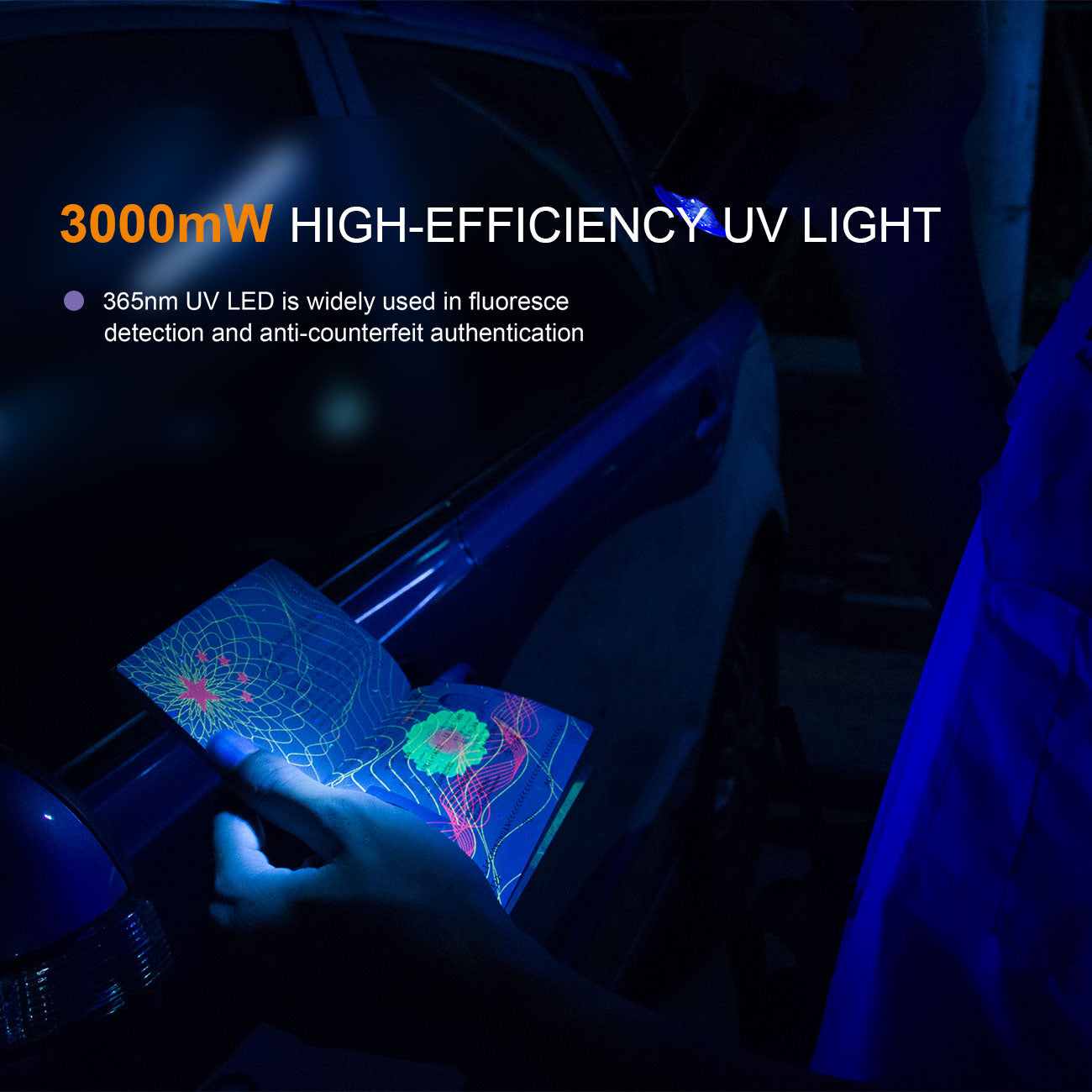 Fenix TK25 UV – Polizei Taschenlampe mit UV-Licht 365 nm und 1000 Lumen Weißlicht – Detailansicht