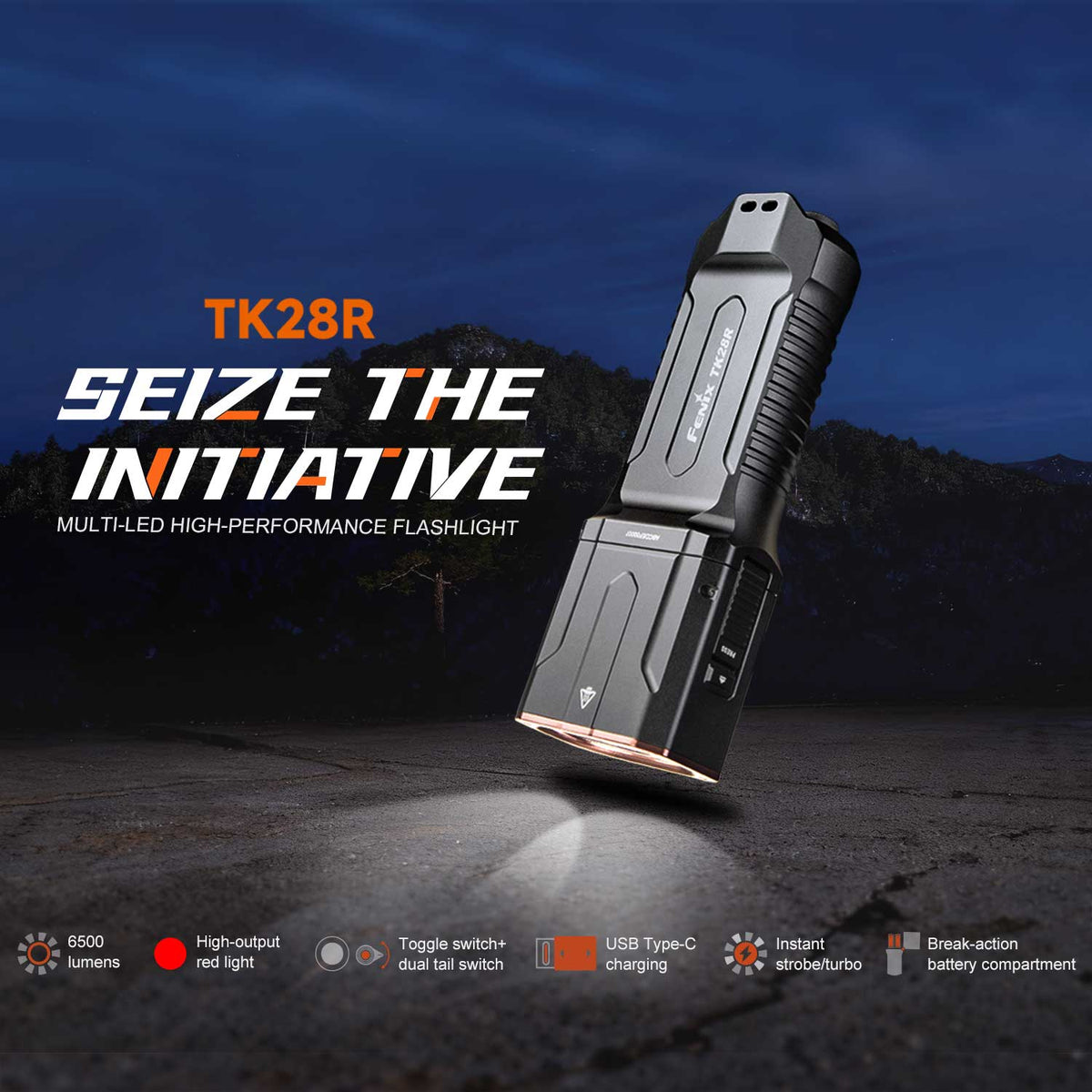 Fenix TK28R – Jagd Taschenlampe mit Rotlicht und Weißlicht 6500 Lumen Akku USB-C – Detailansicht