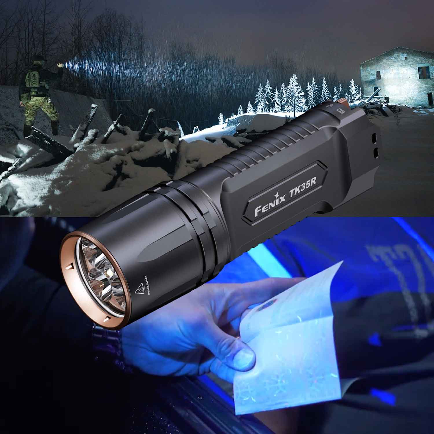 Fenix TK35R – Polizei Taschenlampe mit UV-Licht & Weißlicht 5800 Lumen Akku & USB-C