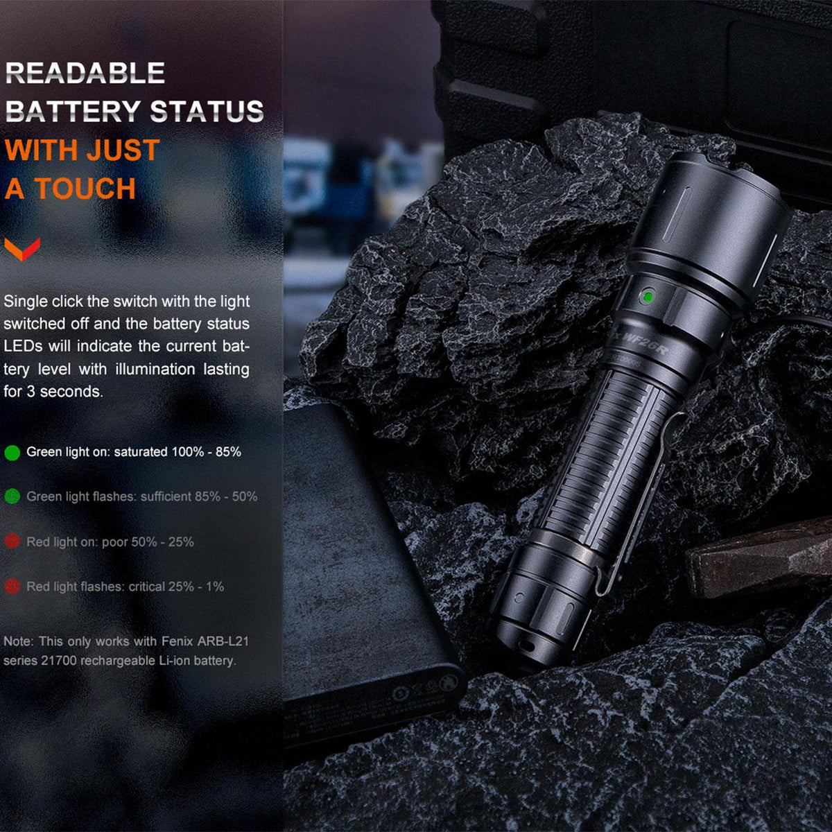 Fenix WF26R – Taschenlampe mit Ladestation für Polizei & Wachschutz, 3000 Lumen – Produktansicht der Lampe – Detailansicht 10