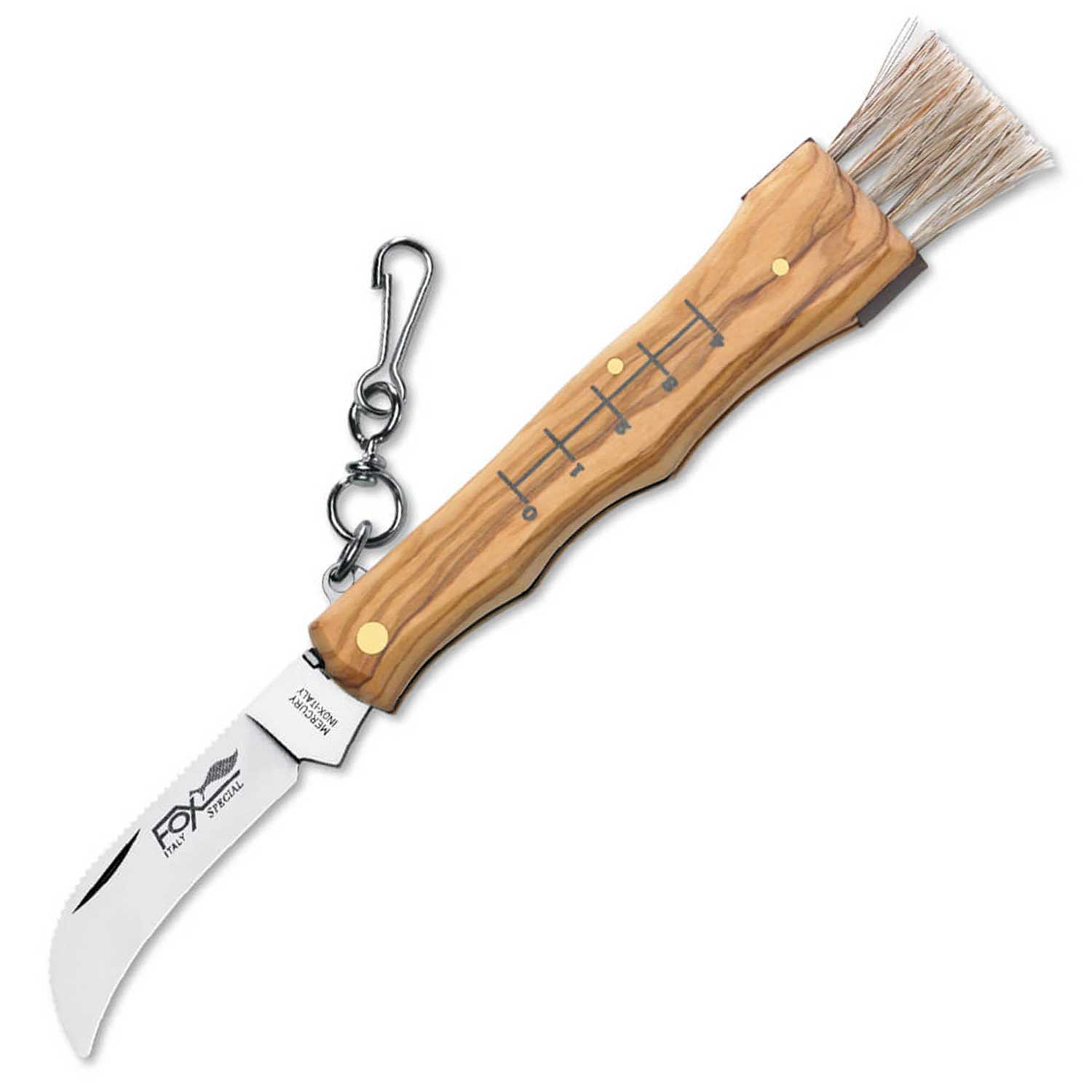 Fox Knives Funghi Olive – Praktisches Pilzmesser mit Bürste und Pinzette – Detailansicht
