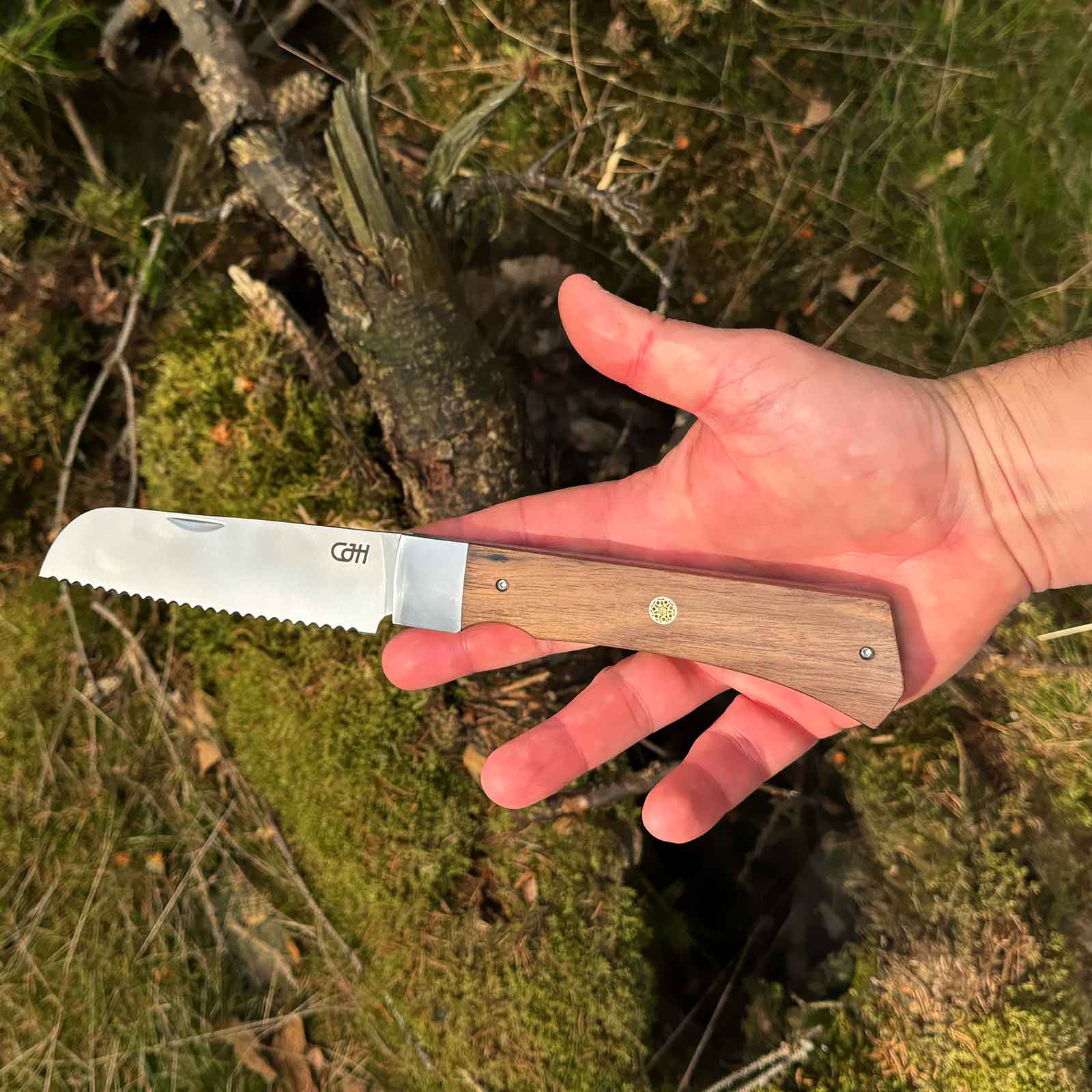 Herbertz CJH Outdoor Santoku – Camping Taschenmesser mit Walnussgriff – Detailansicht