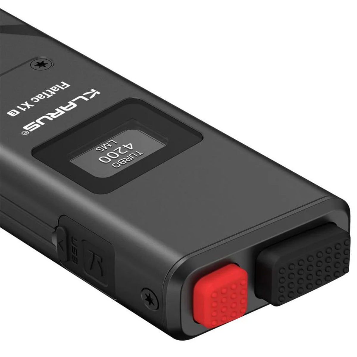 Klarus X1 FlatTac V3 – Flache Taschenlampe mit 4200 Lumen, OLED-Display, USB-C – Detailansicht