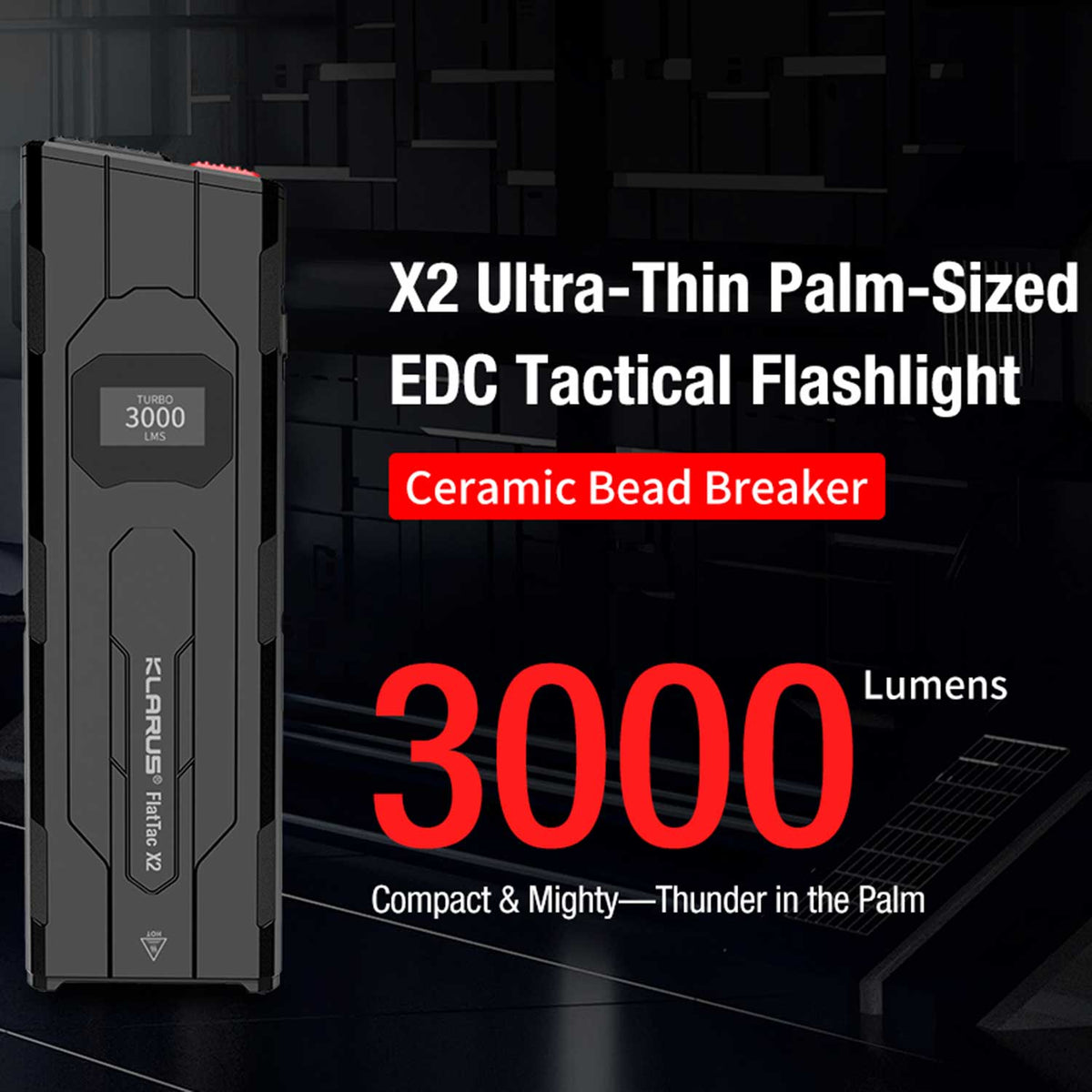 Klarus FlatTac X2 – flache EDC-Taschenlampe mit 3000 Lumen, OLED Display, USB-C – Detailansicht
