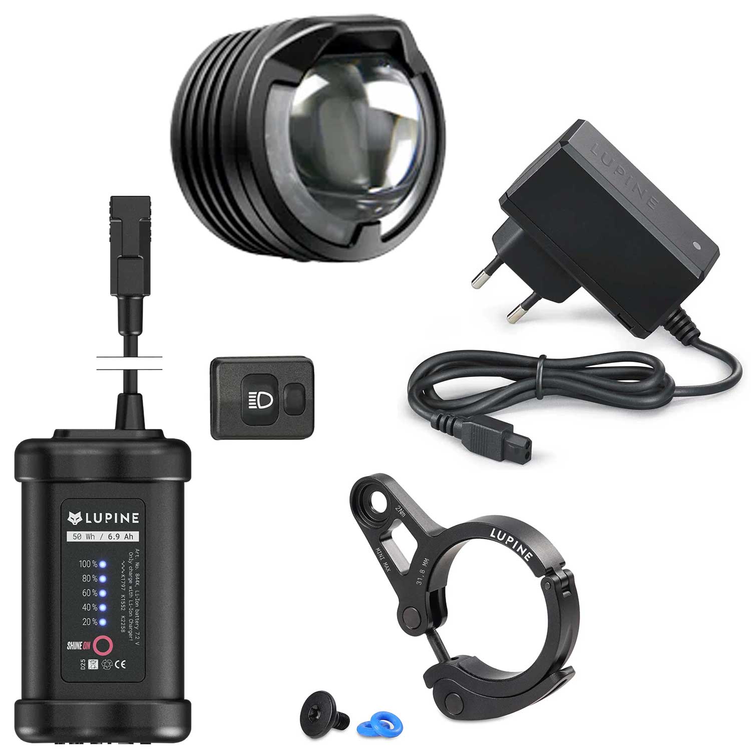 Lupine SL AF – StVZO Fahrradlampe mit 1300 Lumen & 6.9 Ah Akku (31.8 mm) – Detailansicht