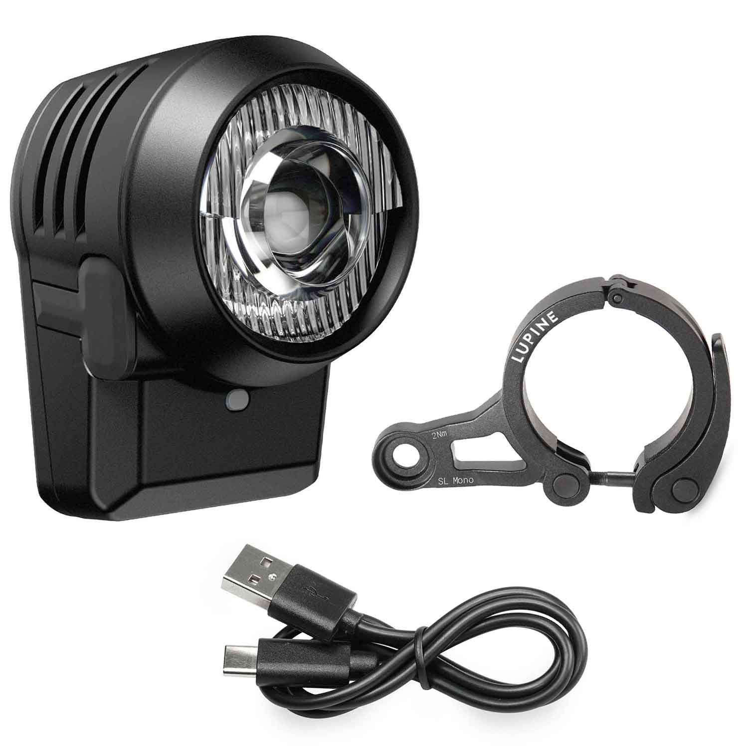 Lupine SL Mono – Komplettset mit Schnellspanner und Ladekabel – Vorderansicht, Fahrradlicht mit StVZO-Zulassung