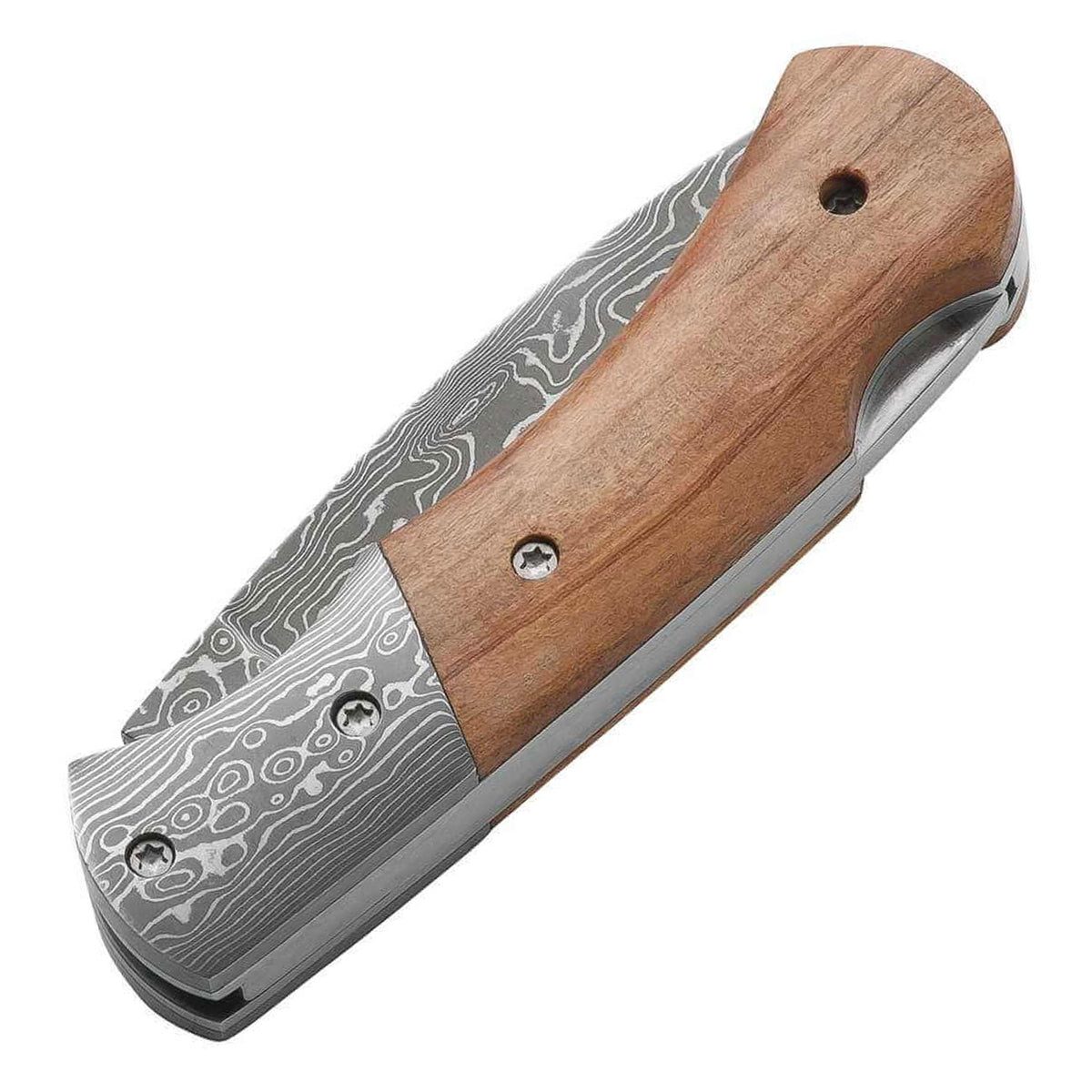 Magnum Damascus Mistress – Elegantes Damast-Taschenmesser mit Olivenholzgriff – Detailansicht
