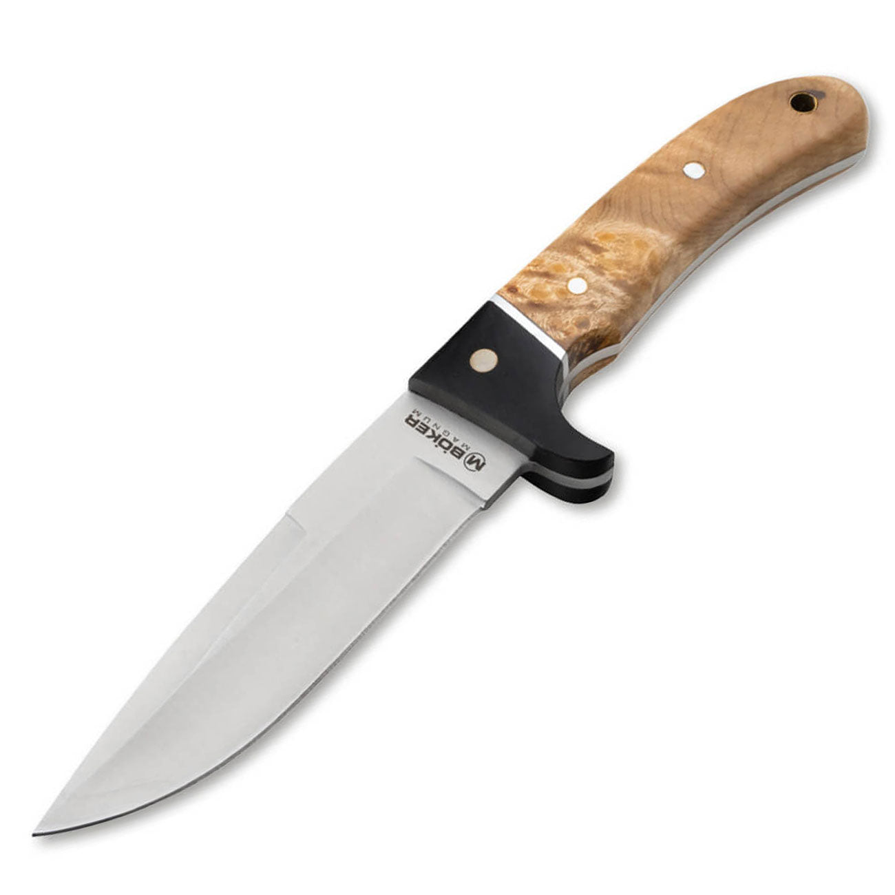 Magnum Elk Hunter - Outdoormesser mit Wurzelholzgriff und Lederscheide – Outdoor-Einsatz / Messeransicht