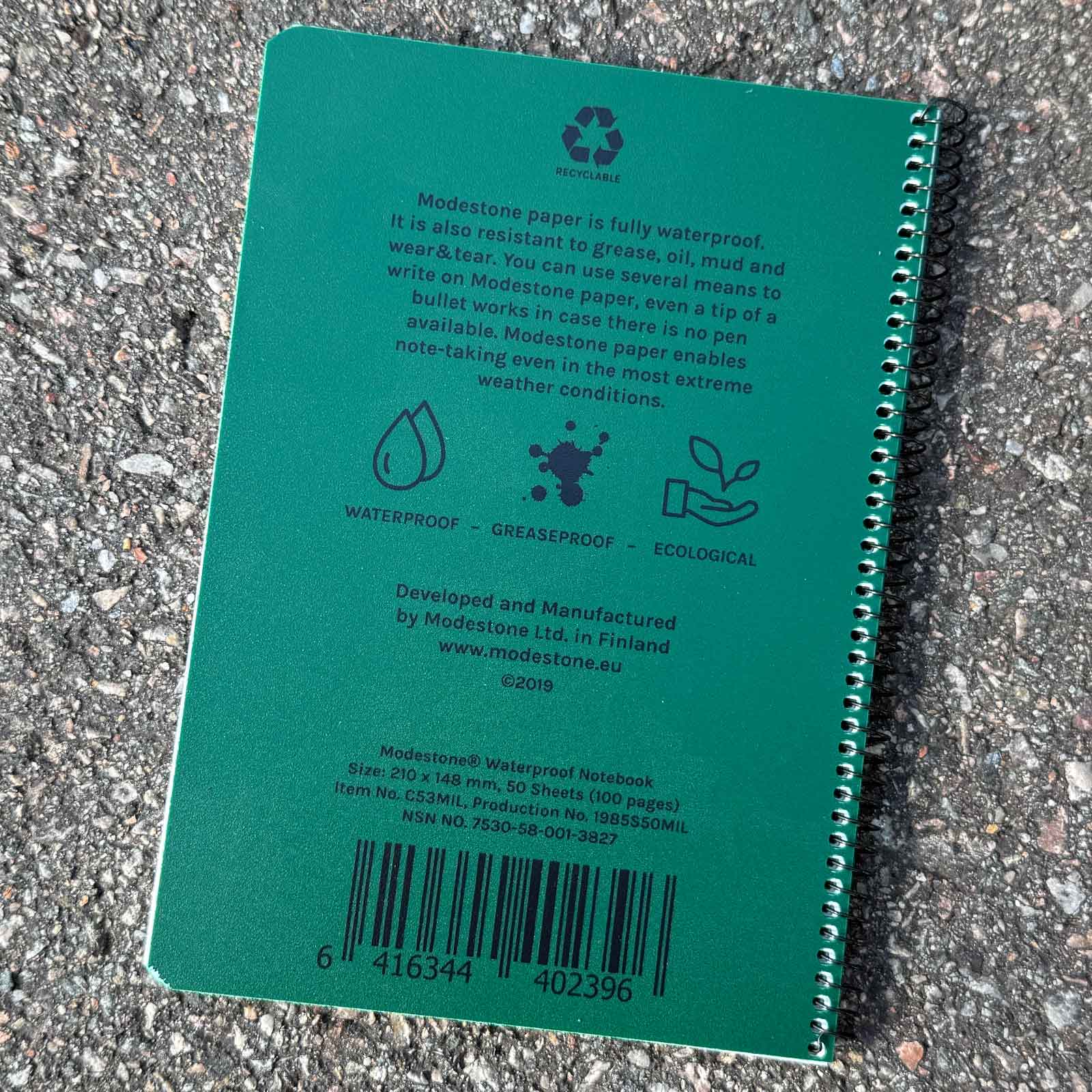 Modestone Outdoor Notizblock A5 – Rückansicht in grün