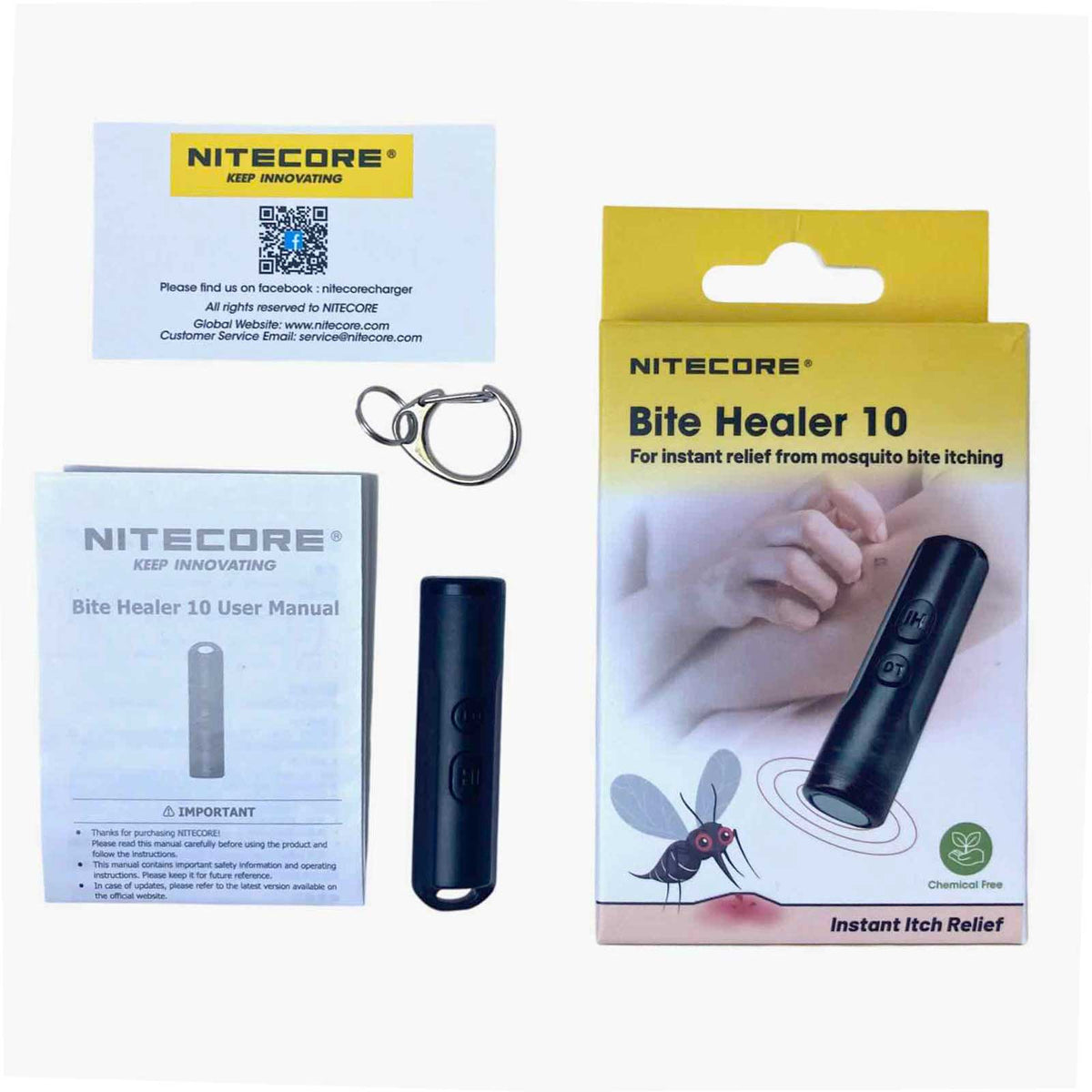 Nitecore Bite Healer 10 – Insektenstichheiler mit 2 Wärmestufen, USB-C aufladbar – Lieferumfang und Zubehör