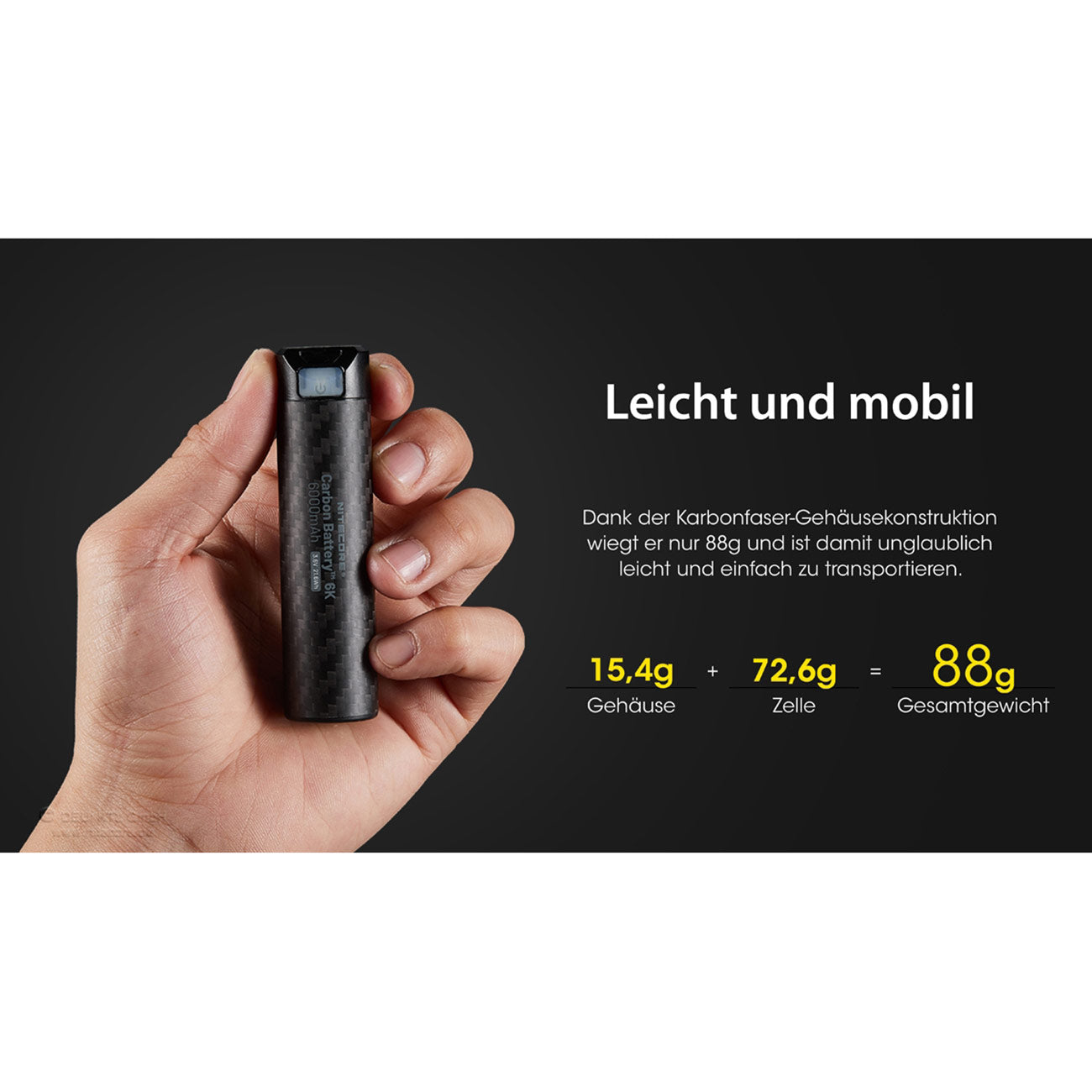 Nitecore Carbon Battery 6K Powerbank – Detailansicht