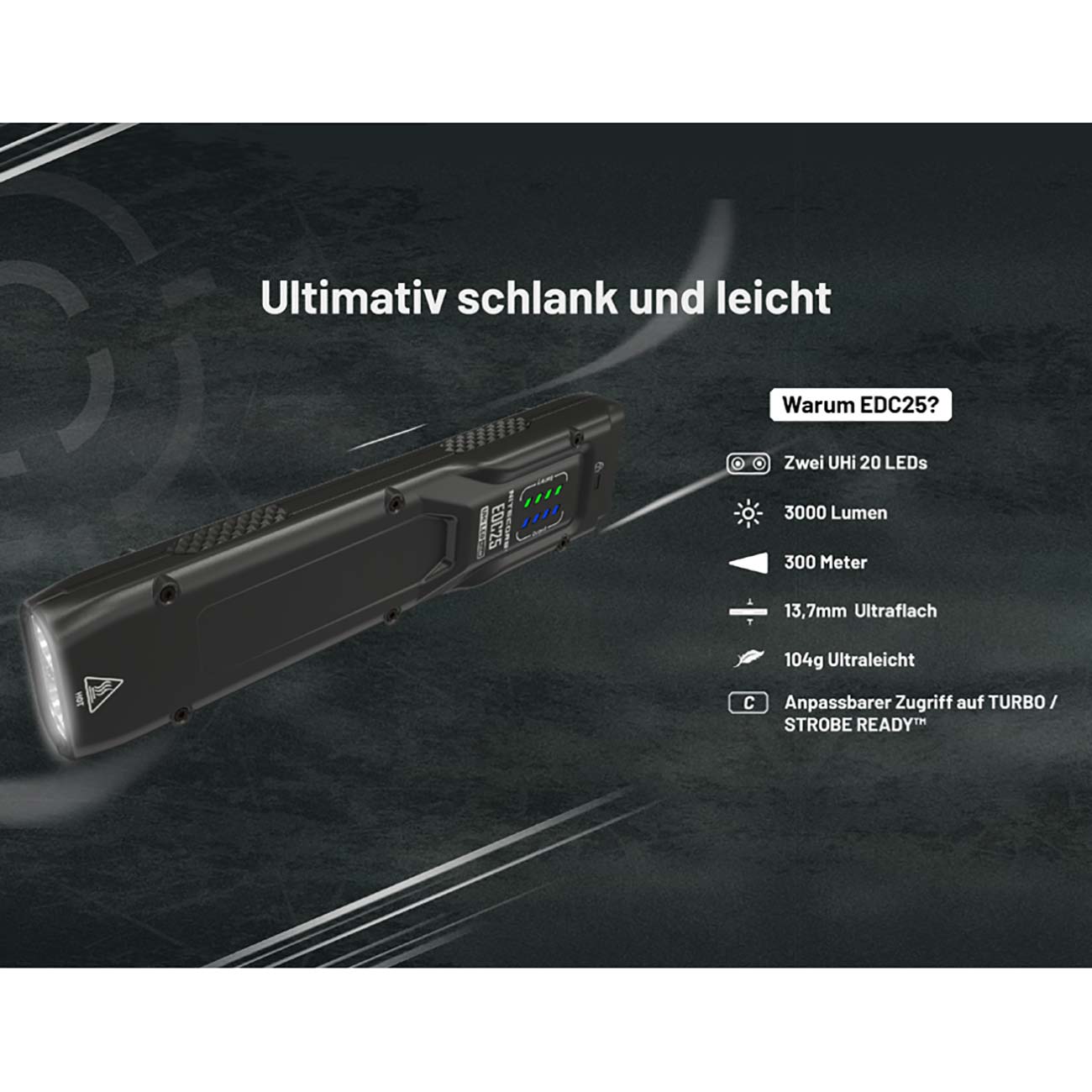 Nitecore EDC25 LED Taschenlampe 3000 Lumen – Detailansicht