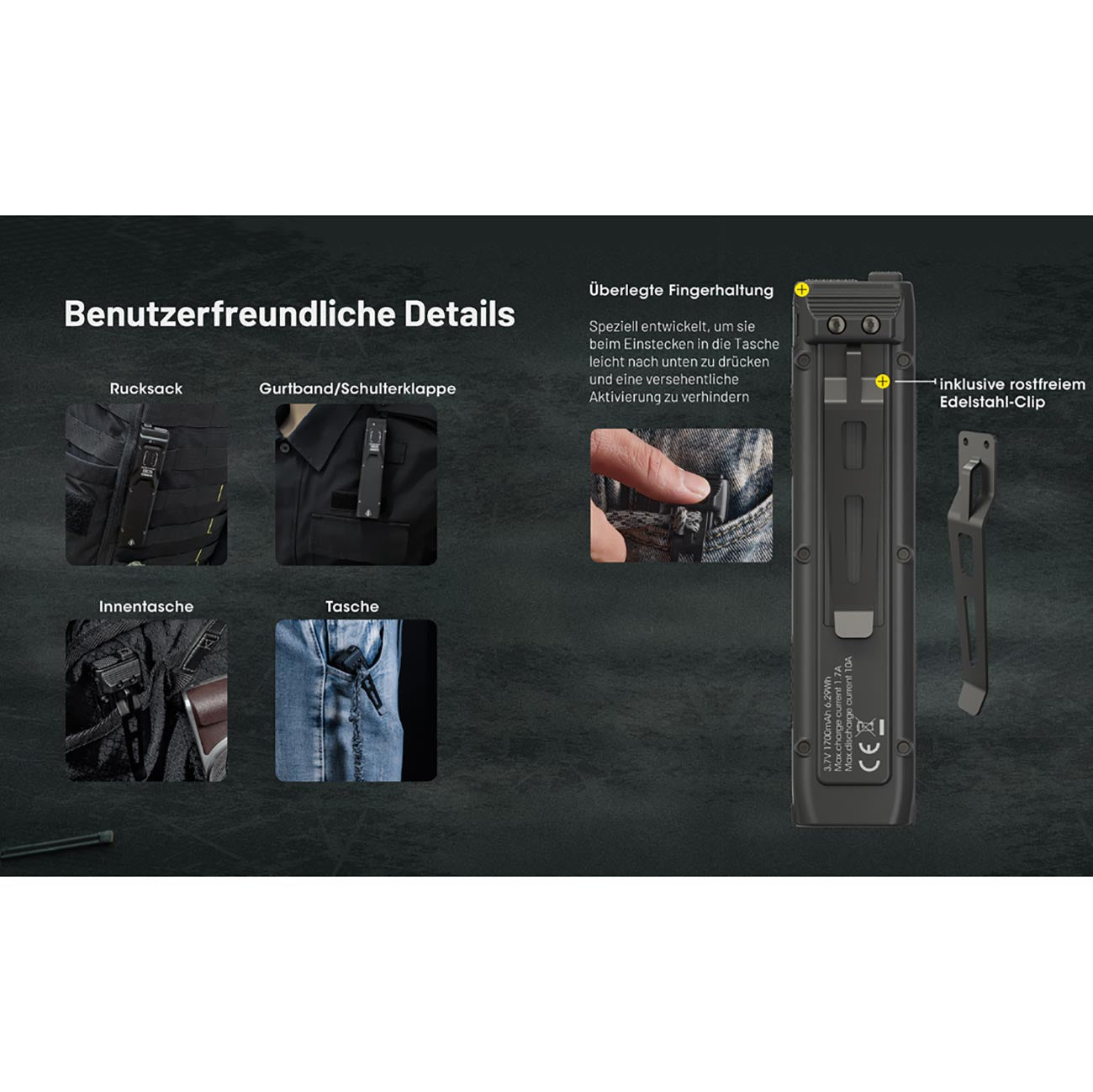 Nitecore EDC25 LED Taschenlampe 3000 Lumen – Detailansicht