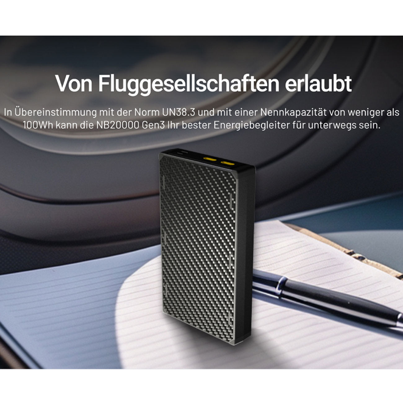 Nitecore NB20000 GEN3 – Carbon Powerbank 20.000mAh, Dual USB-C, Pass-Through – Produktansicht – Detailansicht 2