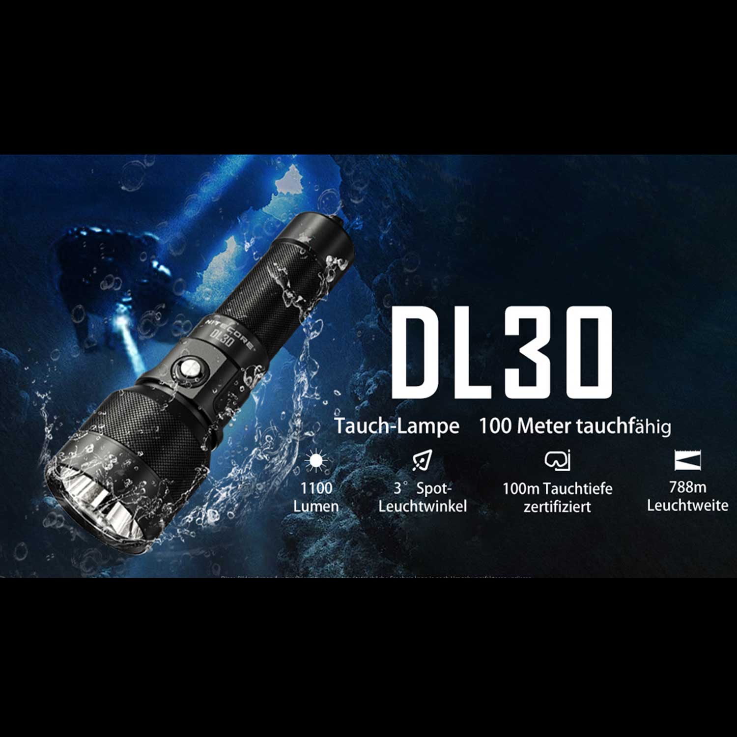 Nitecore DL30 – LED Tauchlampe 1100 Lumen mit Rotlicht & USB-C Akku