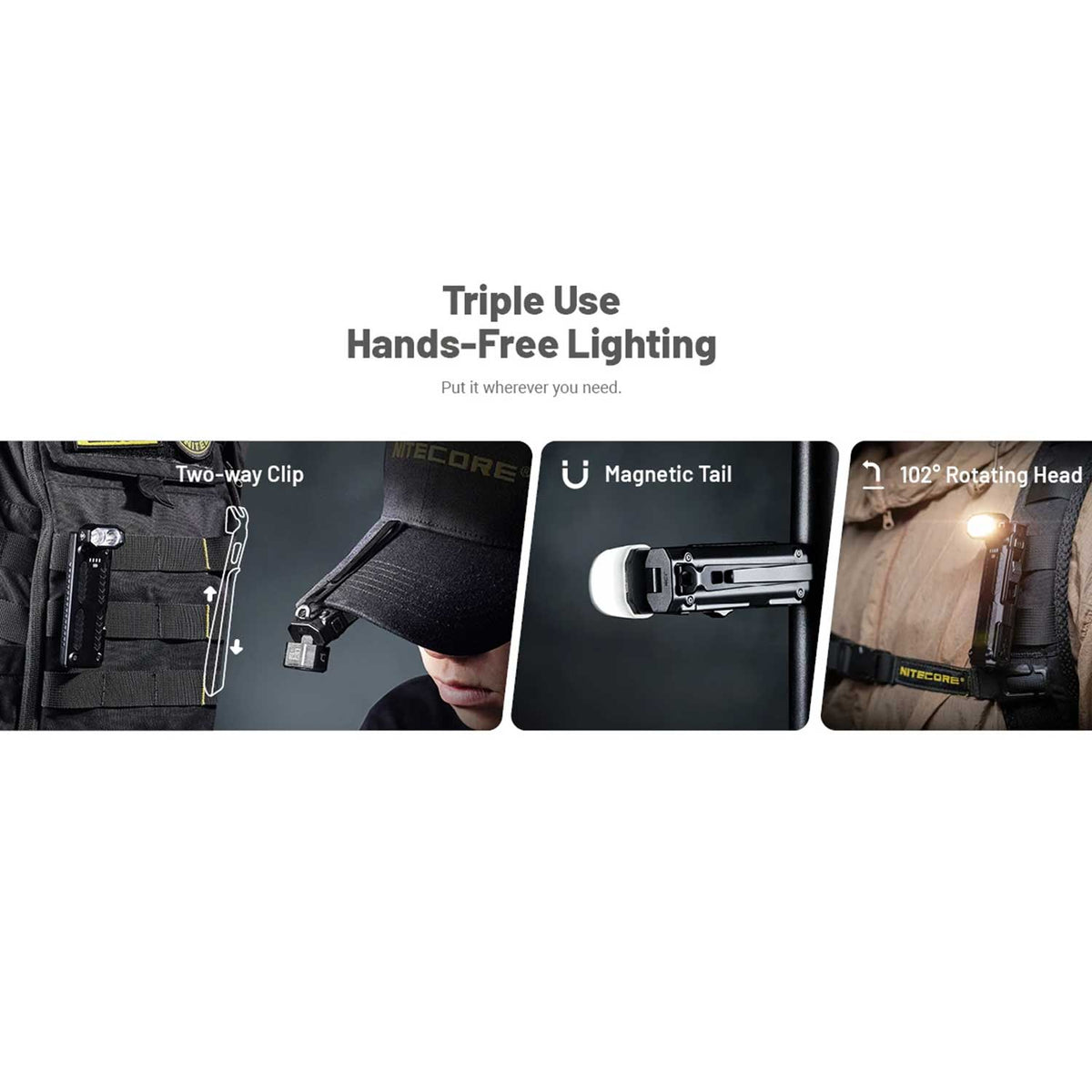 Nitecore EDC09 – Winkeltaschenlampe mit 3 Lichtfarben, Magnetfuß, USB-C, 1600 lm – Detailansicht